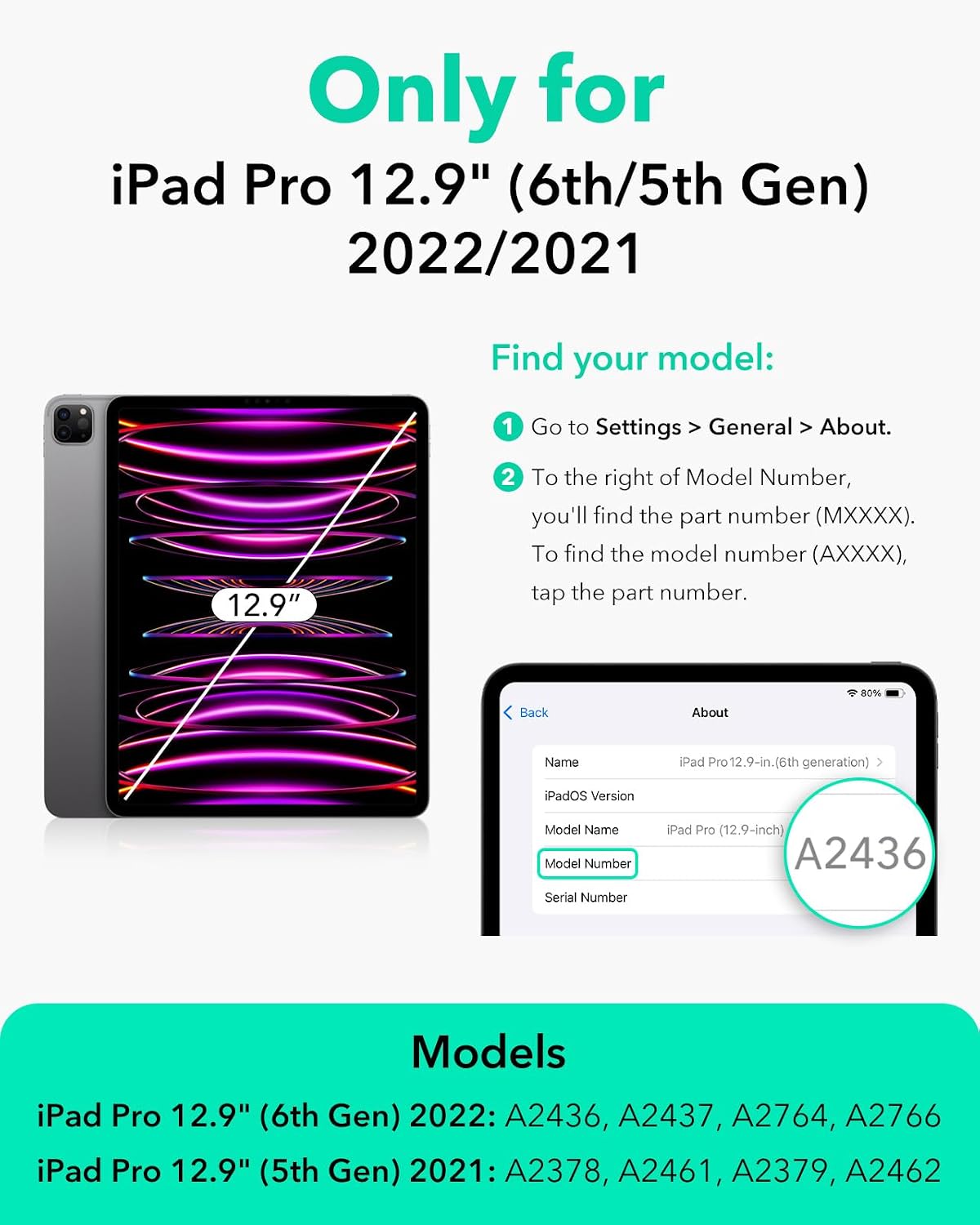ESR Magnetic Tablet Cases Folio Case for iPad Pro 12.9 6th/5th Gen, Black DEMO