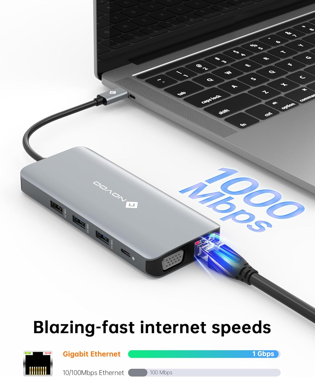 NOVOO 11-in-1 USB-C Docking Station with Dual HDMI Ports for Laptops, Grey DEMO