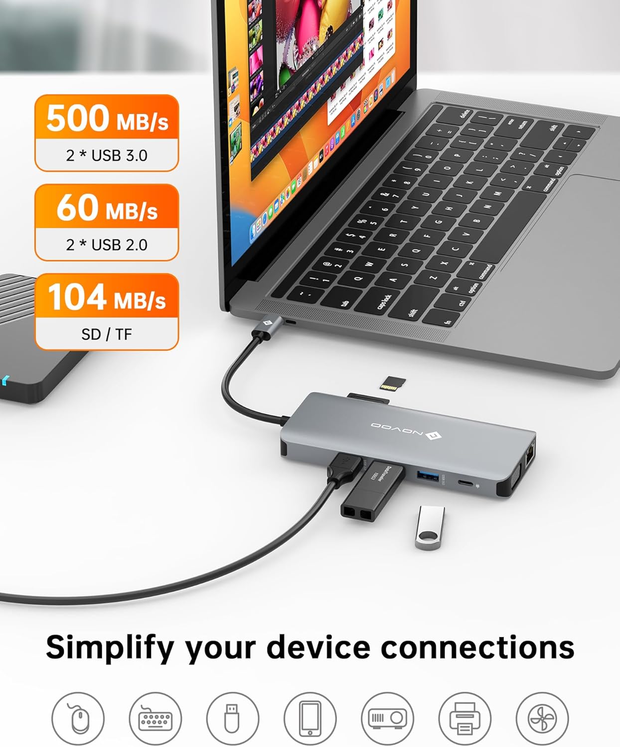 NOVOO 11-in-1 USB-C Docking Station with Dual HDMI Ports for Laptops, Grey DEMO