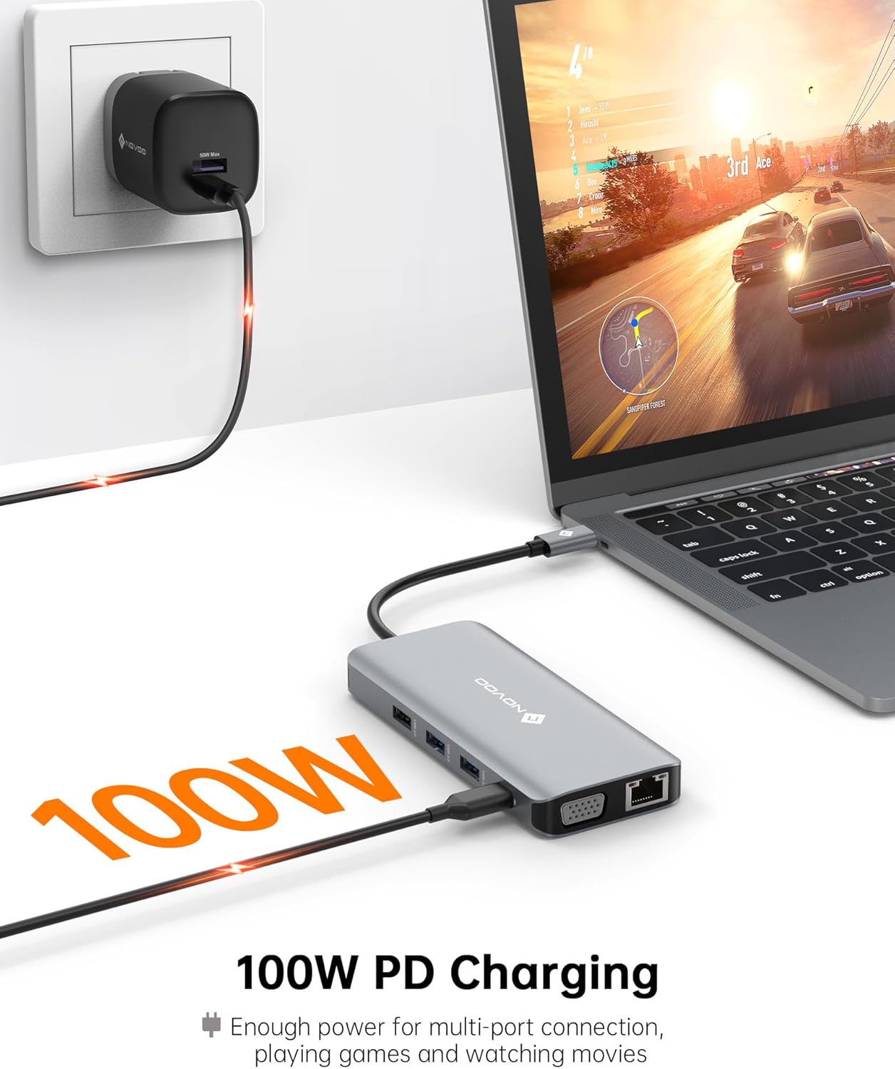 NOVOO 11-in-1 USB-C Docking Station with Dual HDMI Ports for Laptops, Grey DEMO