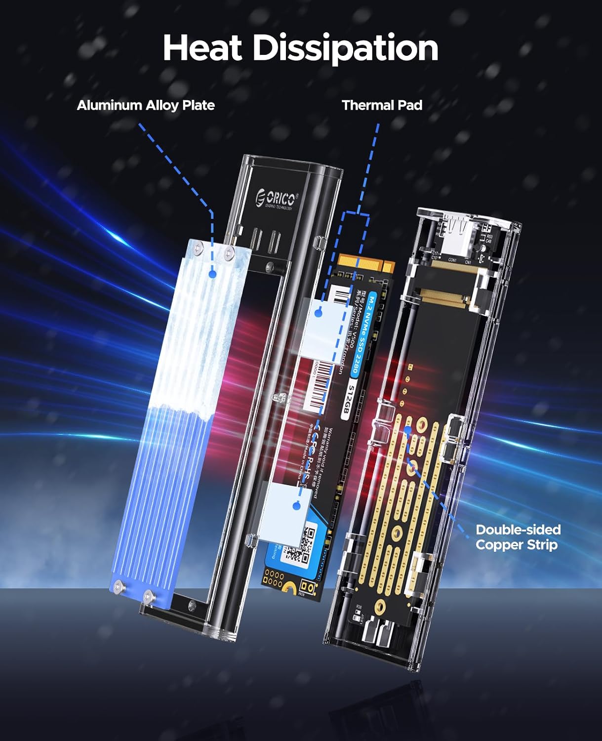 ORICO Transparent Enclosures USB 3.1 Type-C 10Gbps NVMe M.2 SSD Enclosure DEMO