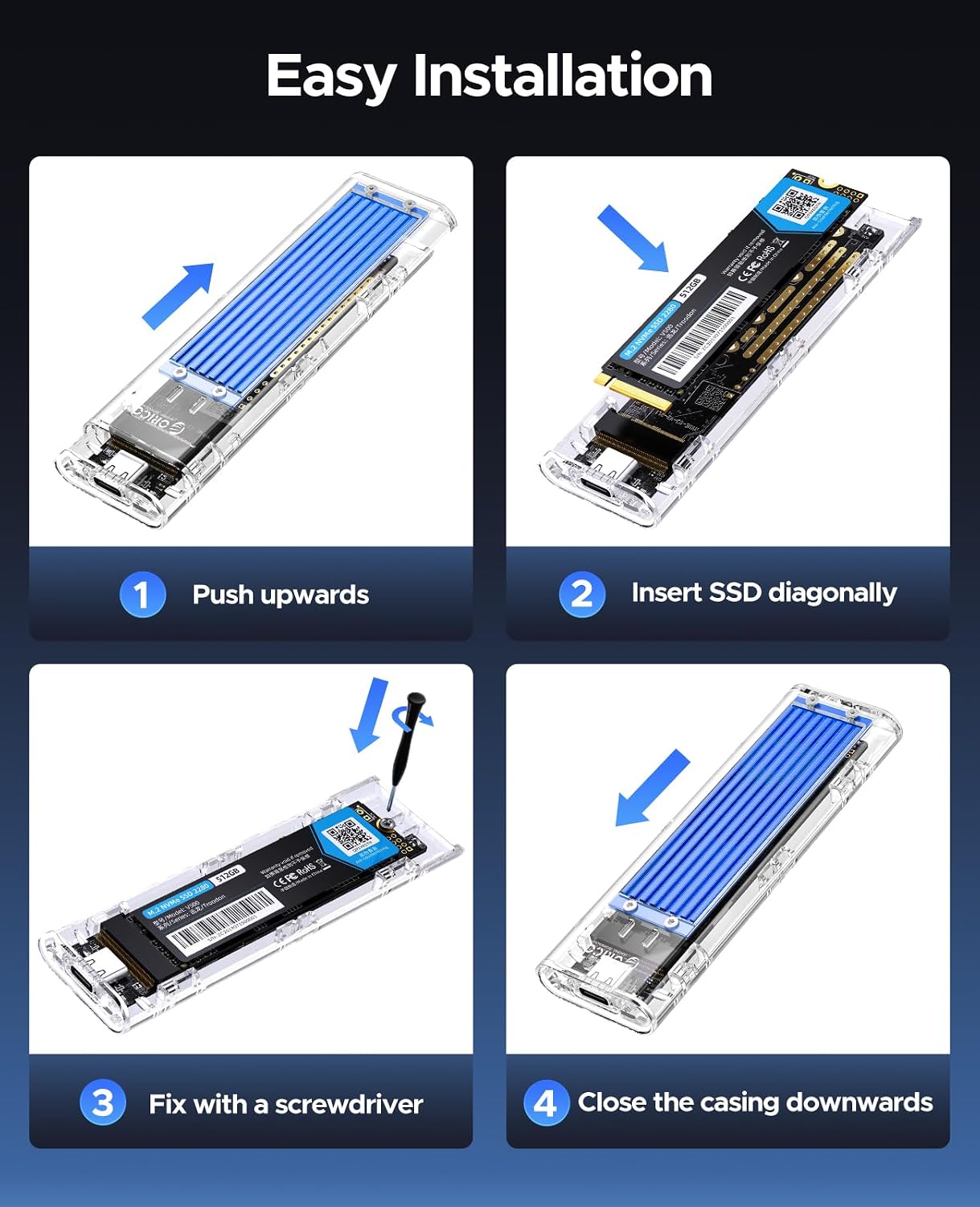 ORICO Transparent Enclosures USB 3.1 Type-C 10Gbps NVMe M.2 SSD Enclosure DEMO