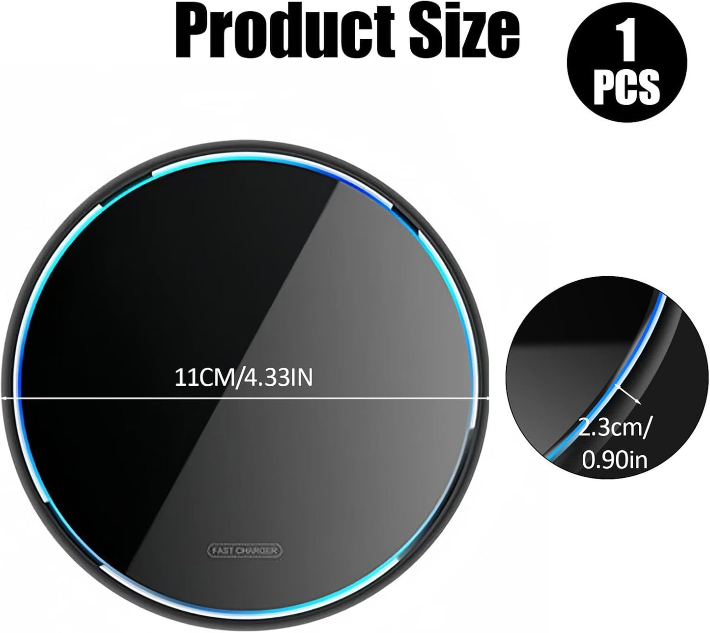 15W Fast Wireless Charger Pad Anti-Slip Type-C Induction Charging Black DEMO