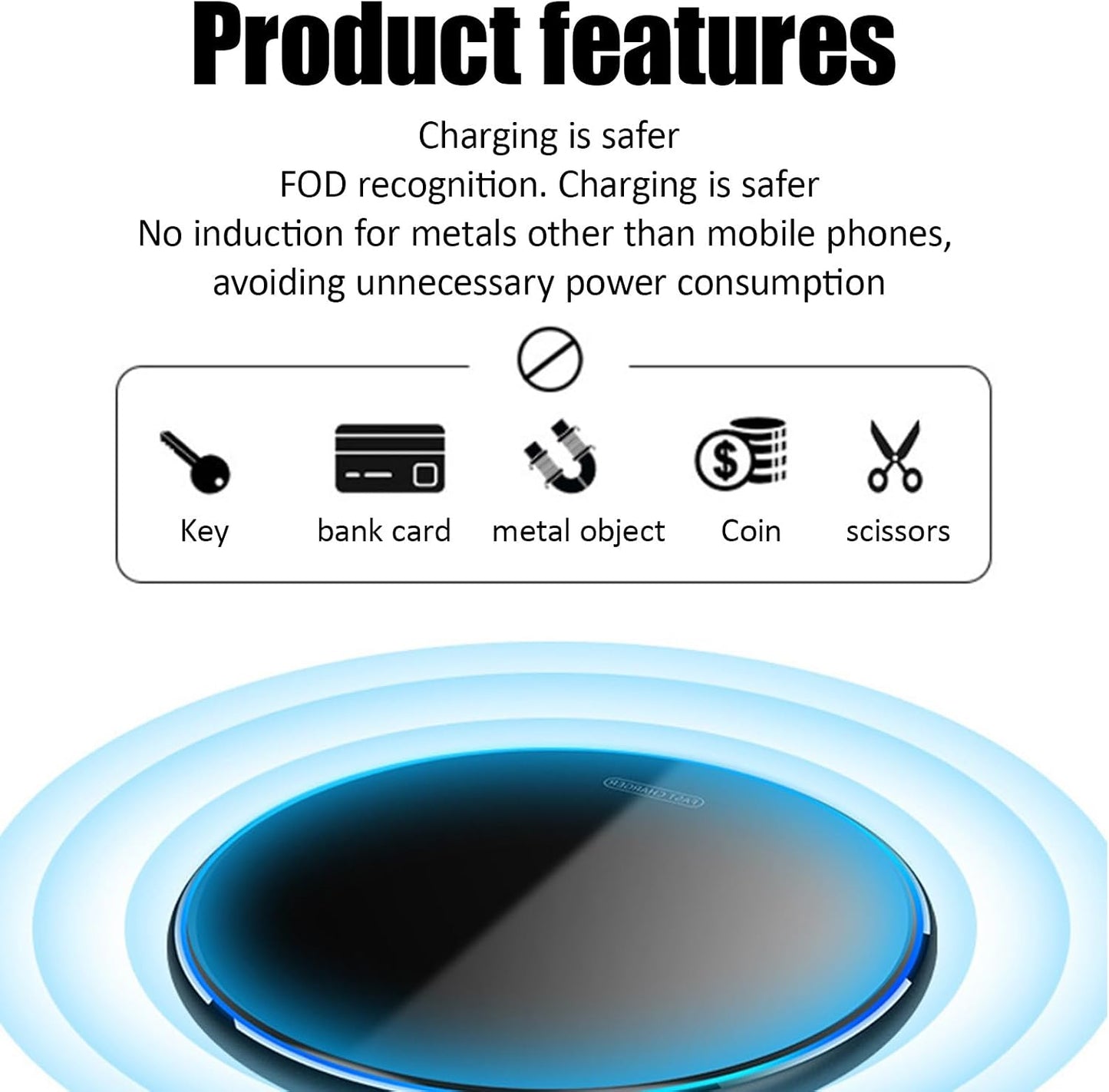 15W Fast Wireless Charger Pad Anti-Slip Type-C Induction Charging Black DEMO
