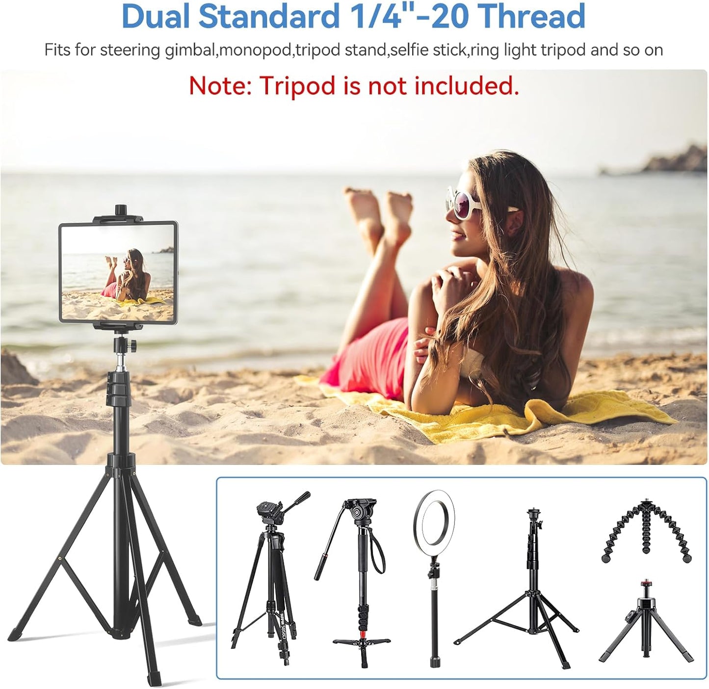 KDD Black Tripod Mount Adapter with Ball Head for Tablet Holder DEMO