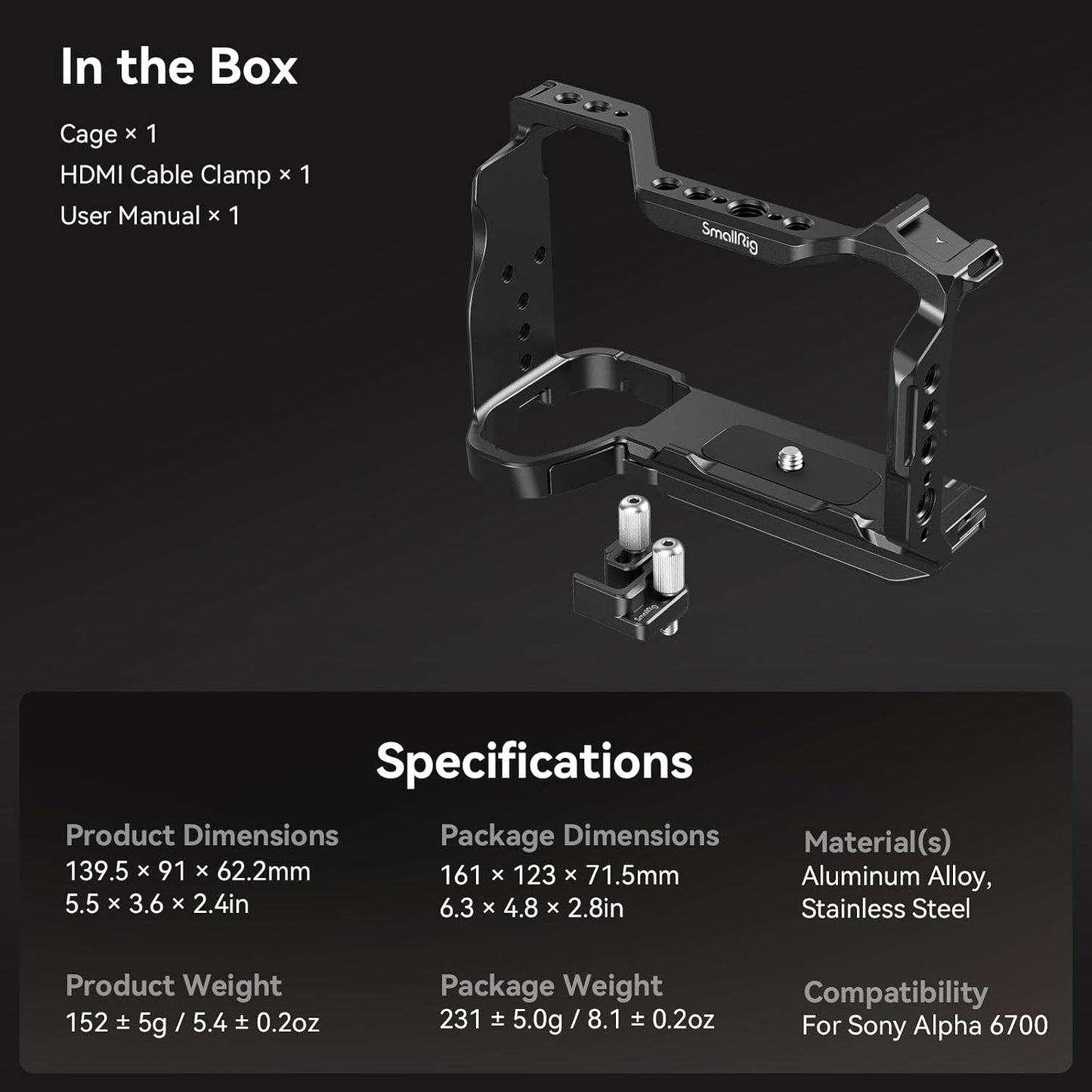 SMALLRIG Camera Mounts & Clamps Cage Kit for Sony A6700 with HDMI Cable NEW