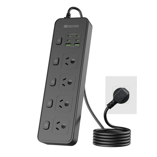 4-Outlet Power Strip with 6 USB Charging Ports - Surge Protector, Black NEW