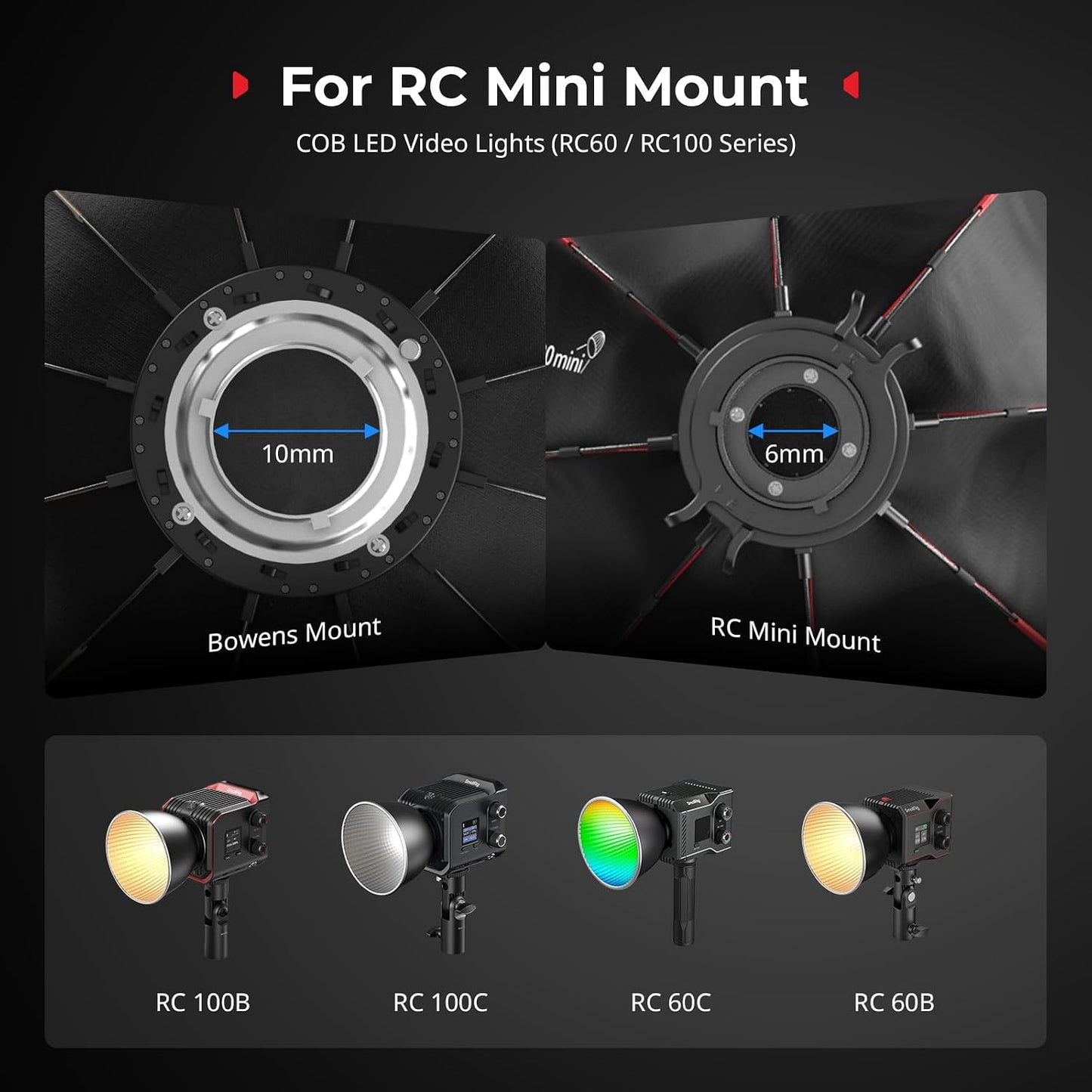 SMALLRIG Mini Parabolic Soft Box with Quick Release, Black & Red, for NEW