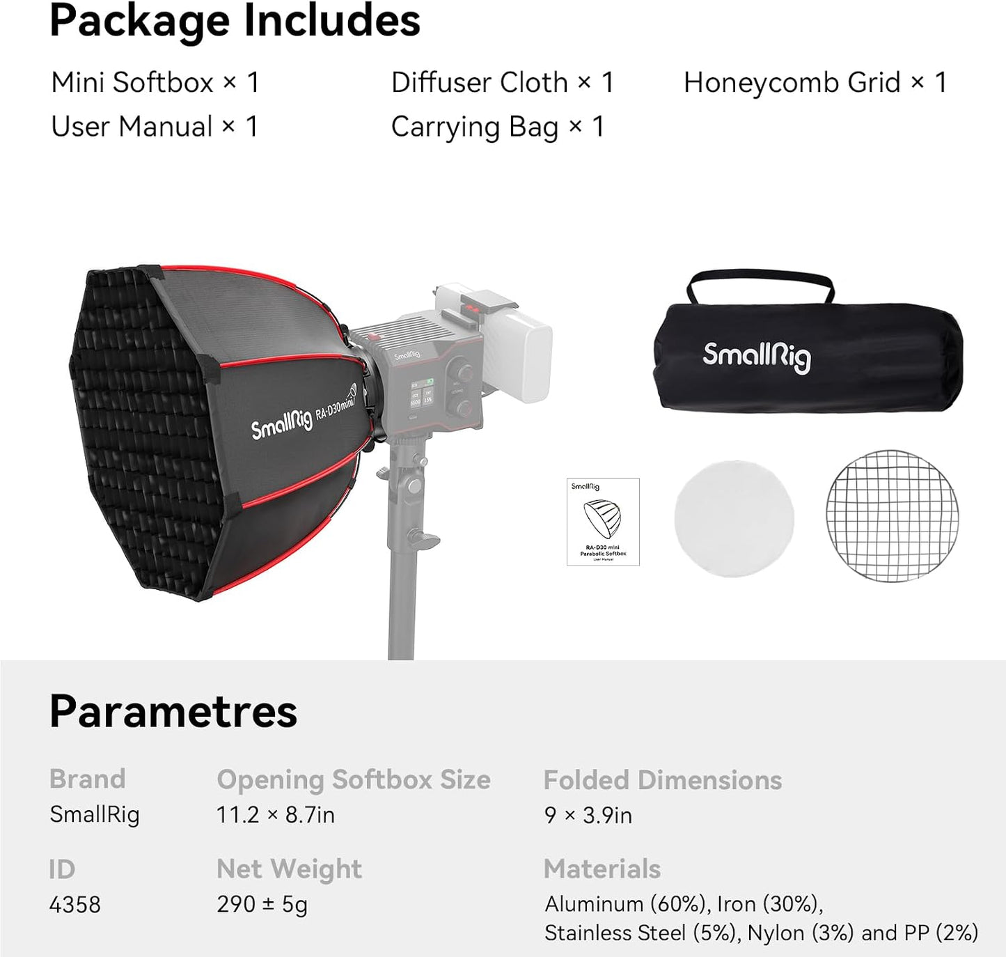 SMALLRIG Mini Parabolic Soft Box with Quick Release, Black & Red, for NEW
