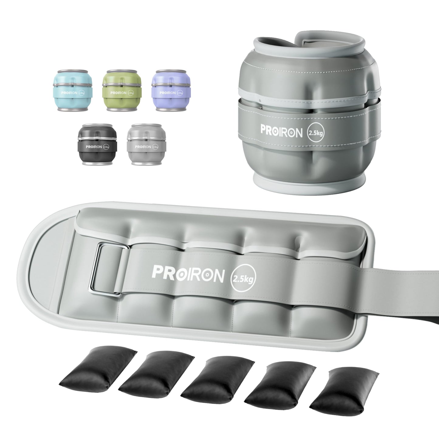 PROIRON Adjustable 3.3 lb Wrist & Ankle Weights for Fitness Gym Grey 2.5kg NEW