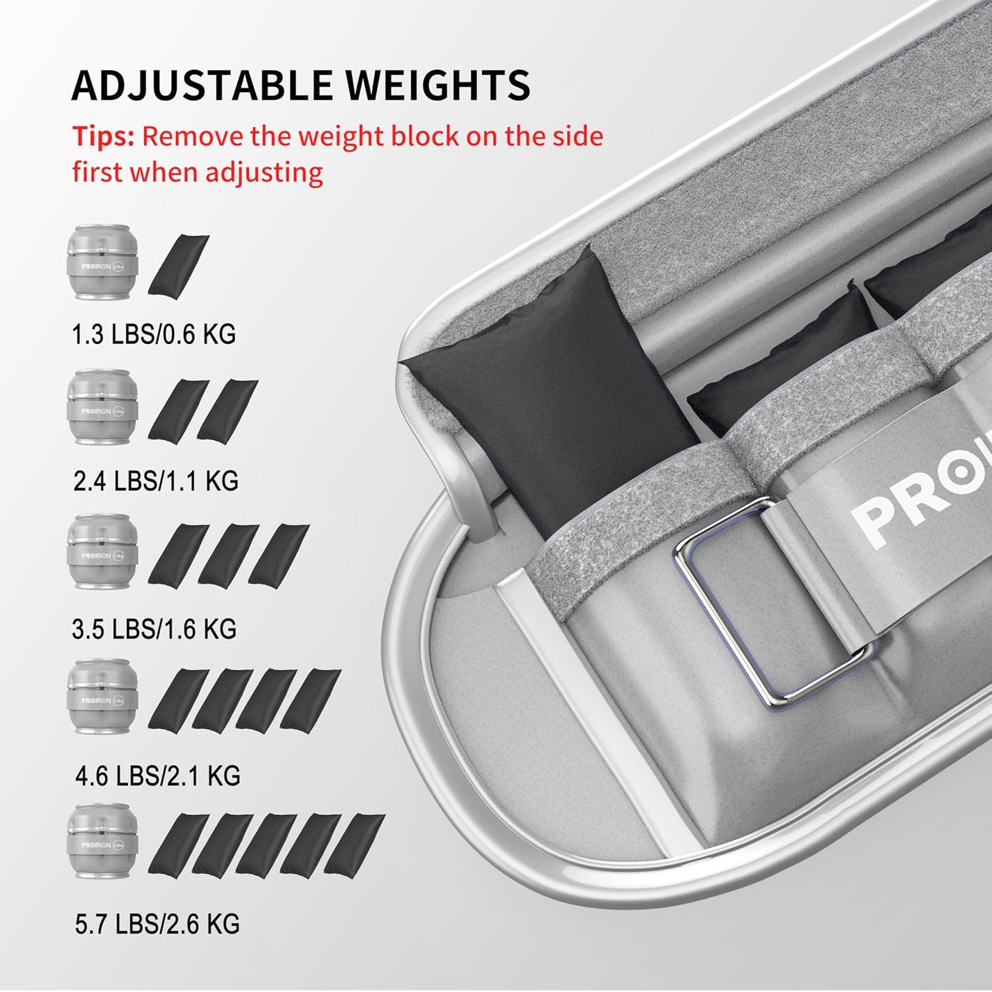 PROIRON Adjustable 3.3 lb Wrist & Ankle Weights for Fitness Gym Grey 2.5kg NEW