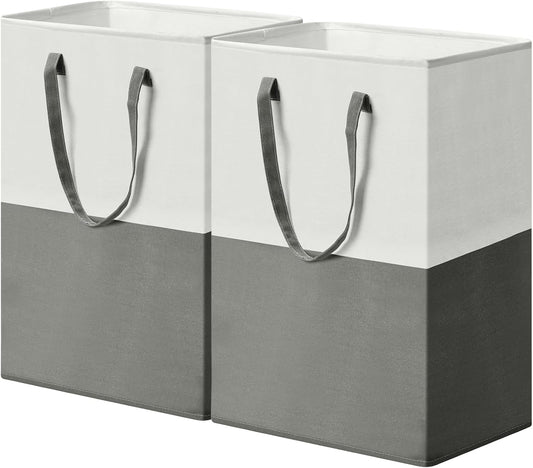 Collapsible Laundry Hamper with Long Handles Grey & White Storage Bag NEW