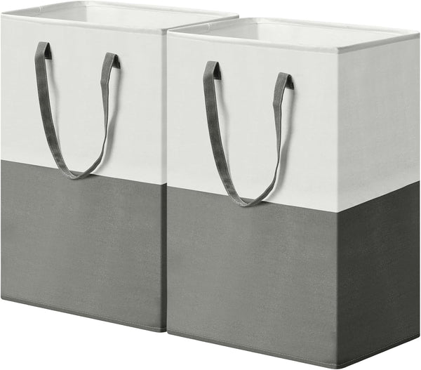 Collapsible Laundry Hamper with Long Handles Grey & White Storage Bag NEW
