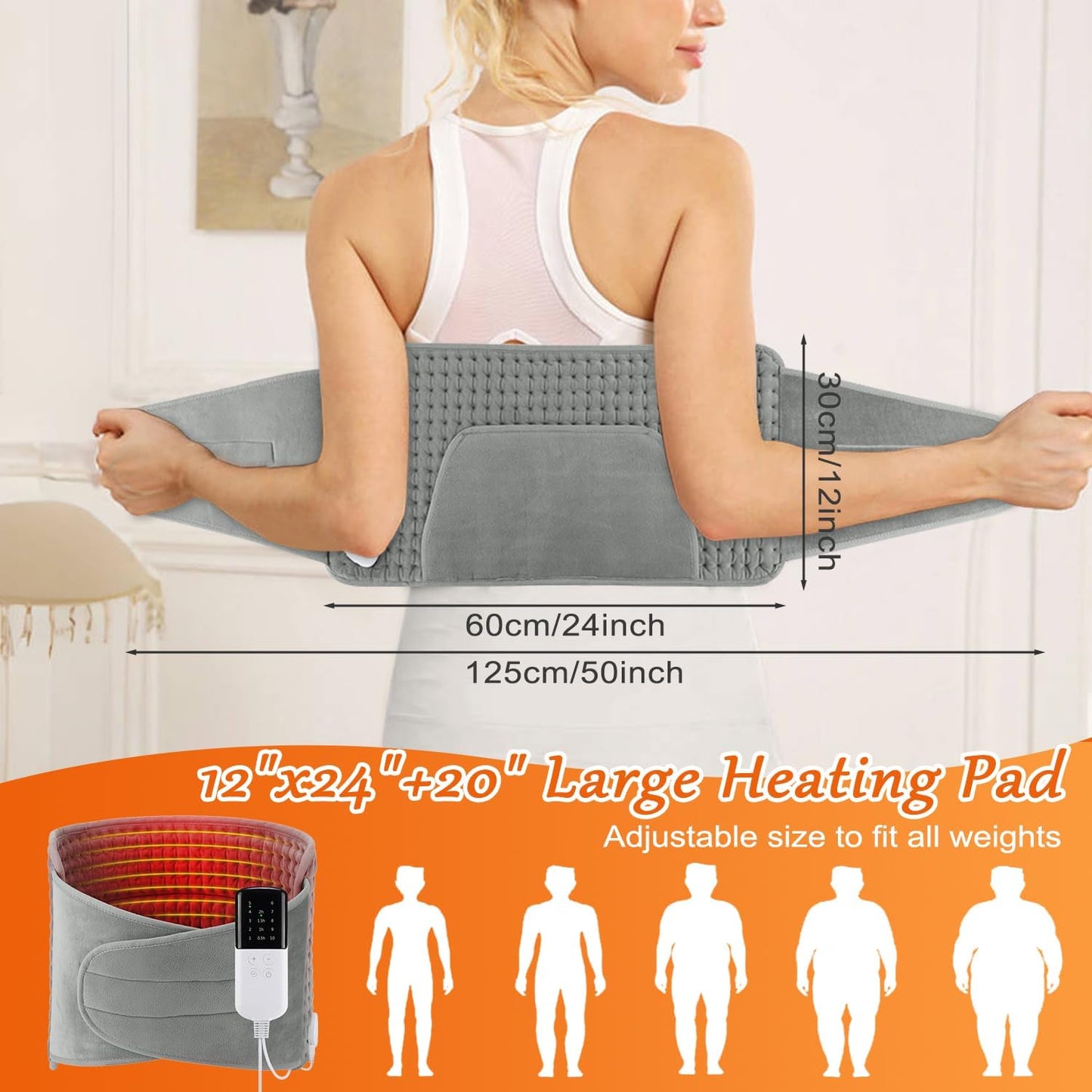 Necomi Electric Heating Pad for Back and Neck Pain Relief Plush Grey Size NEW