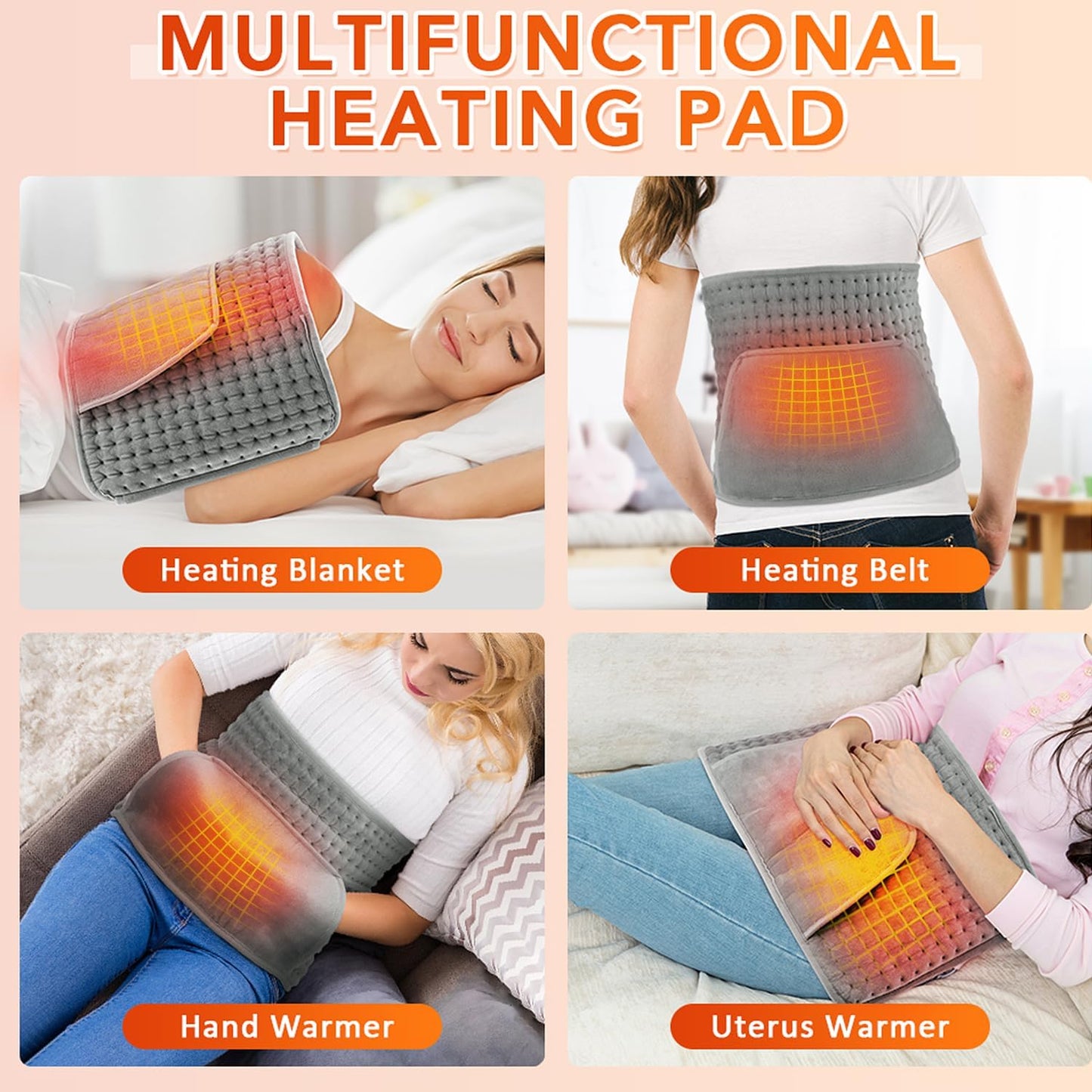Necomi Electric Heating Pad for Back and Neck Pain Relief Plush Grey Size NEW