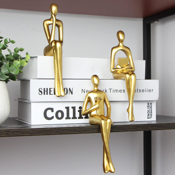 Gold Abstract Statues Thinker Statue Sculpture Bookshelf Decor Figurine NEW