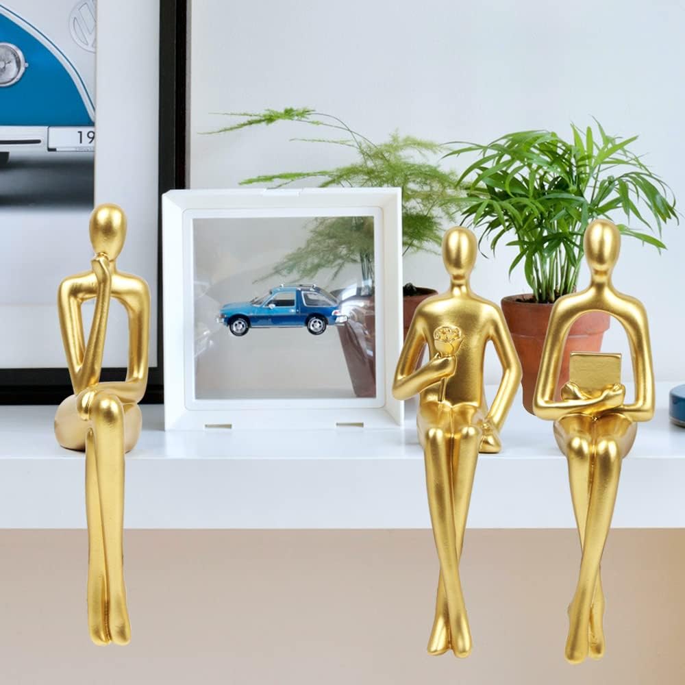 Gold Abstract Statues Thinker Statue Sculpture Bookshelf Decor Figurine NEW