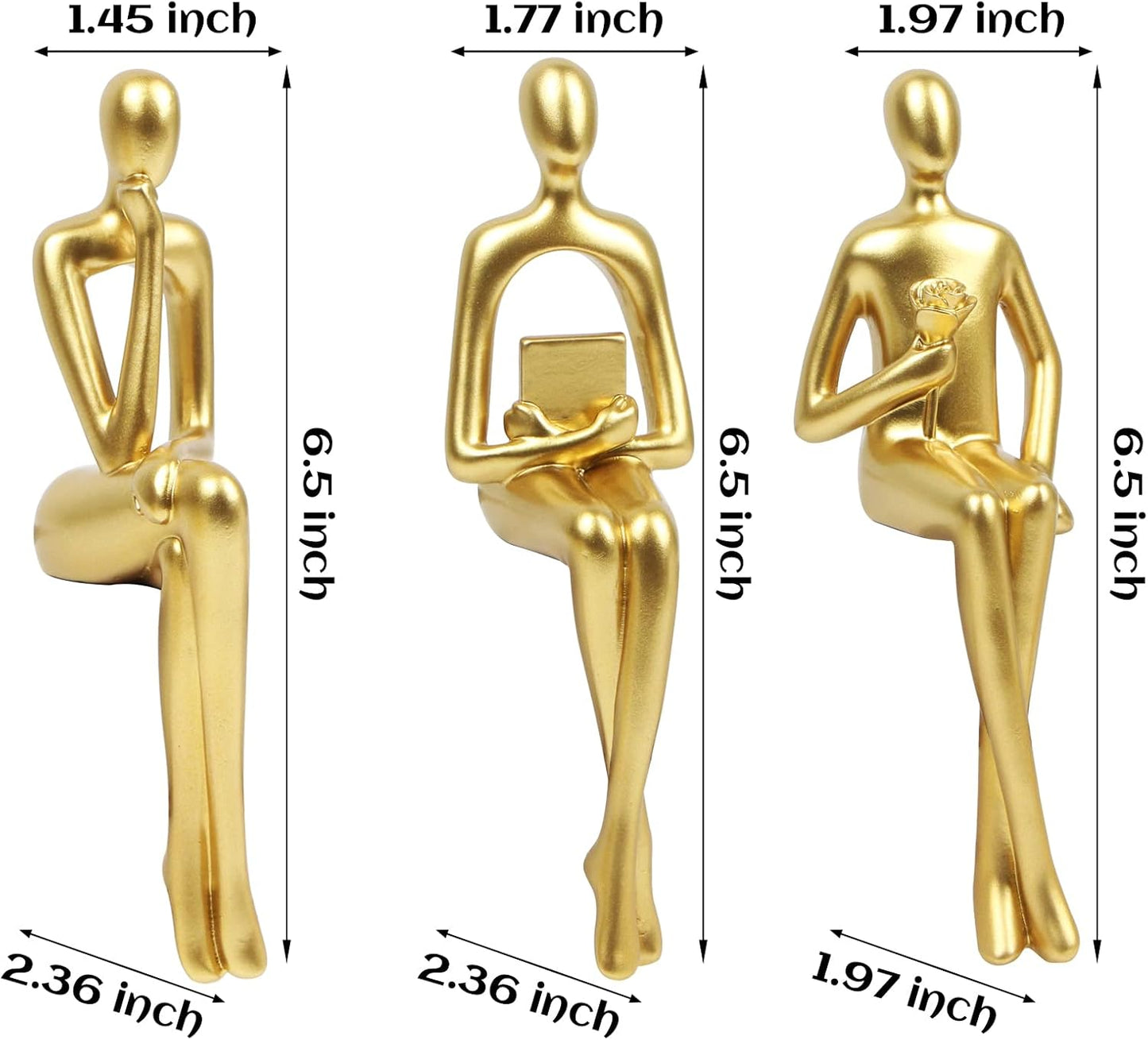 Gold Abstract Statues Thinker Statue Sculpture Bookshelf Decor Figurine NEW