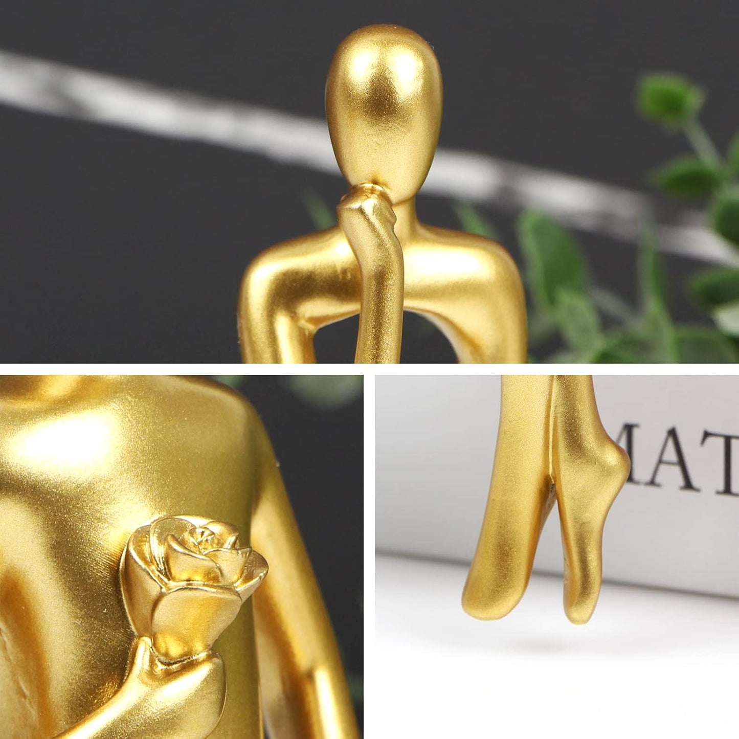 Gold Abstract Statues Thinker Statue Sculpture Bookshelf Decor Figurine NEW