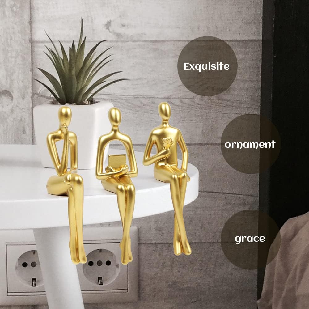 Gold Abstract Statues Thinker Statue Sculpture Bookshelf Decor Figurine NEW