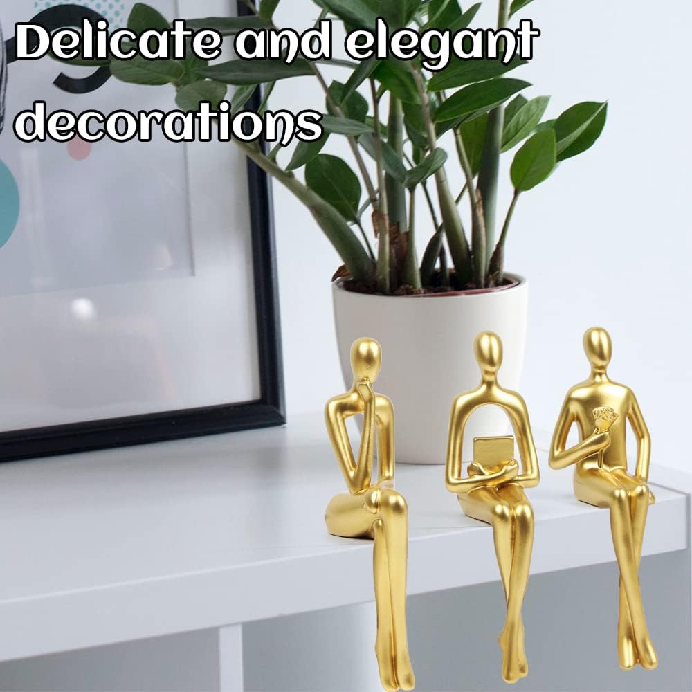 Gold Abstract Statues Thinker Statue Sculpture Bookshelf Decor Figurine NEW