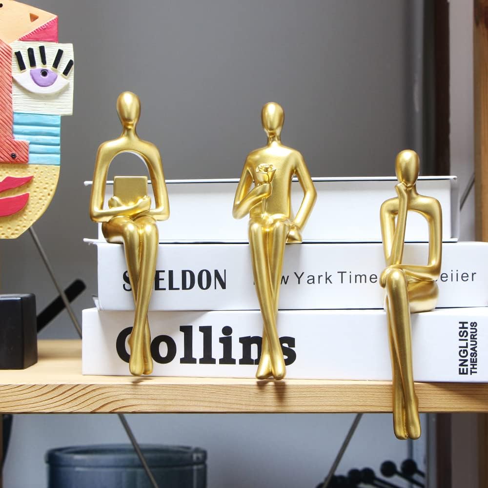 Gold Abstract Statues Thinker Statue Sculpture Bookshelf Decor Figurine NEW