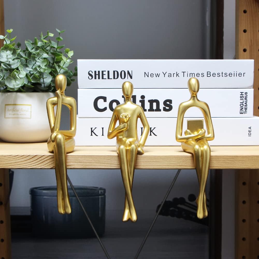 Gold Abstract Statues Thinker Statue Sculpture Bookshelf Decor Figurine NEW
