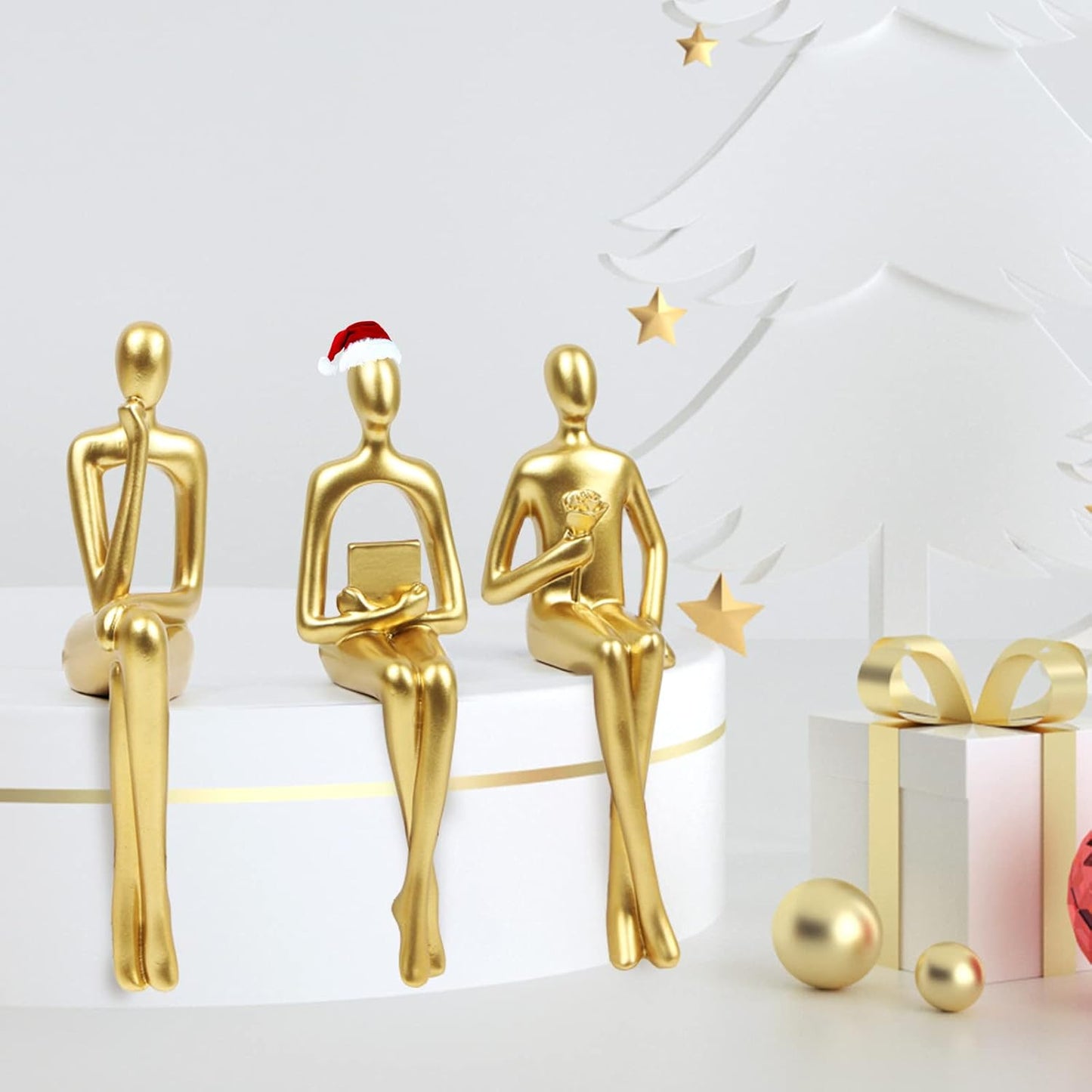 Gold Abstract Statues Thinker Statue Sculpture Bookshelf Decor Figurine NEW