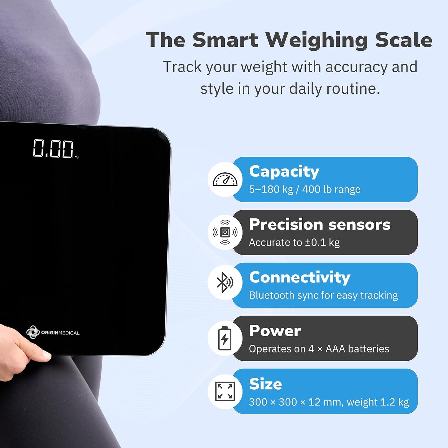 Origin Medical Premium Black Digital Bathroom Body Weight Scale for Home DEMO