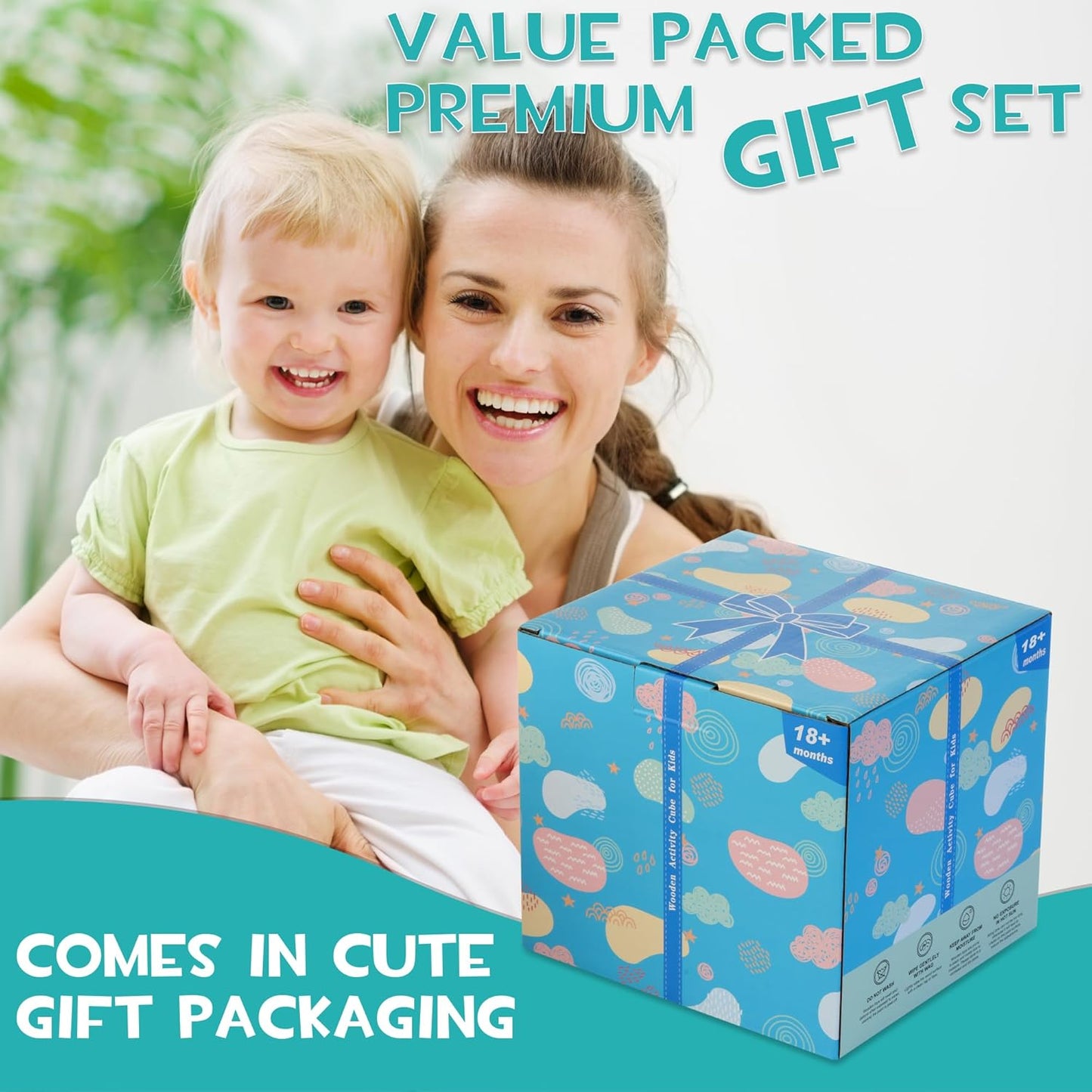 Multicolour Wooden Activity Cube Sorting & Stacking Toys for Toddlers Kids NEW
