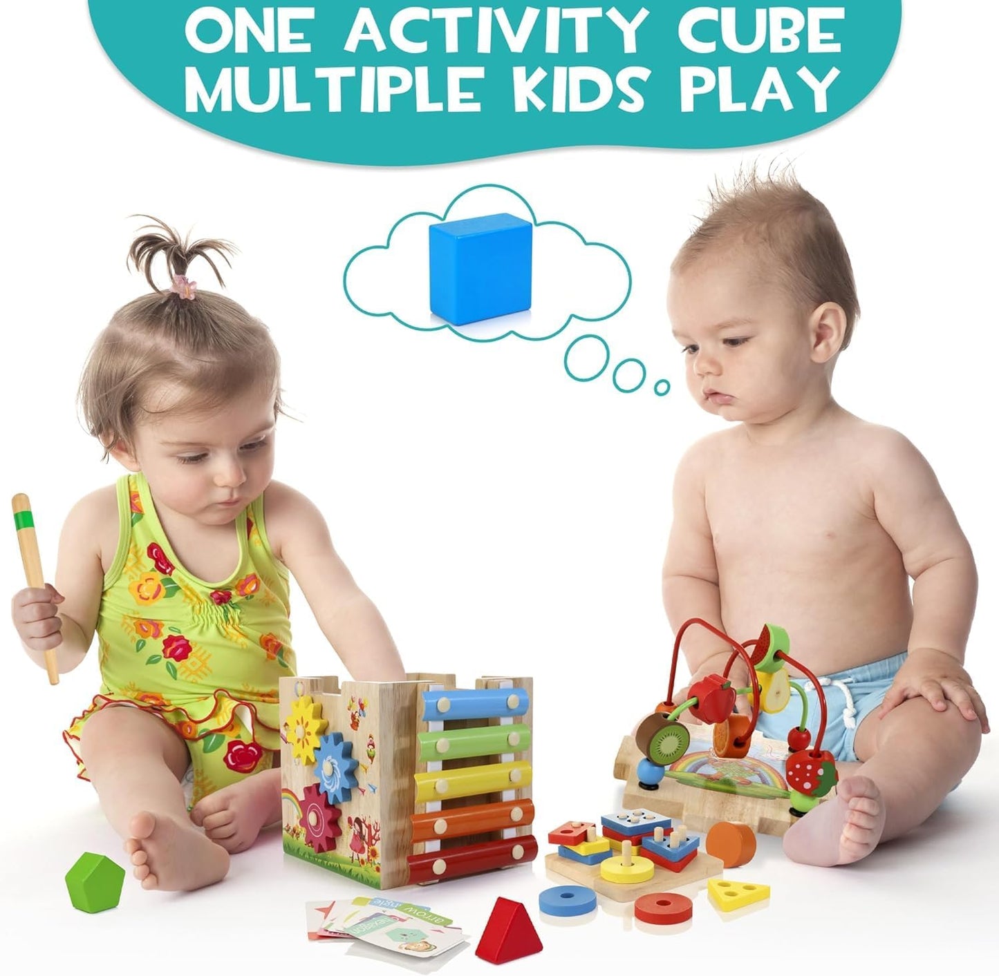 Multicolour Wooden Activity Cube Sorting & Stacking Toys for Toddlers Kids NEW