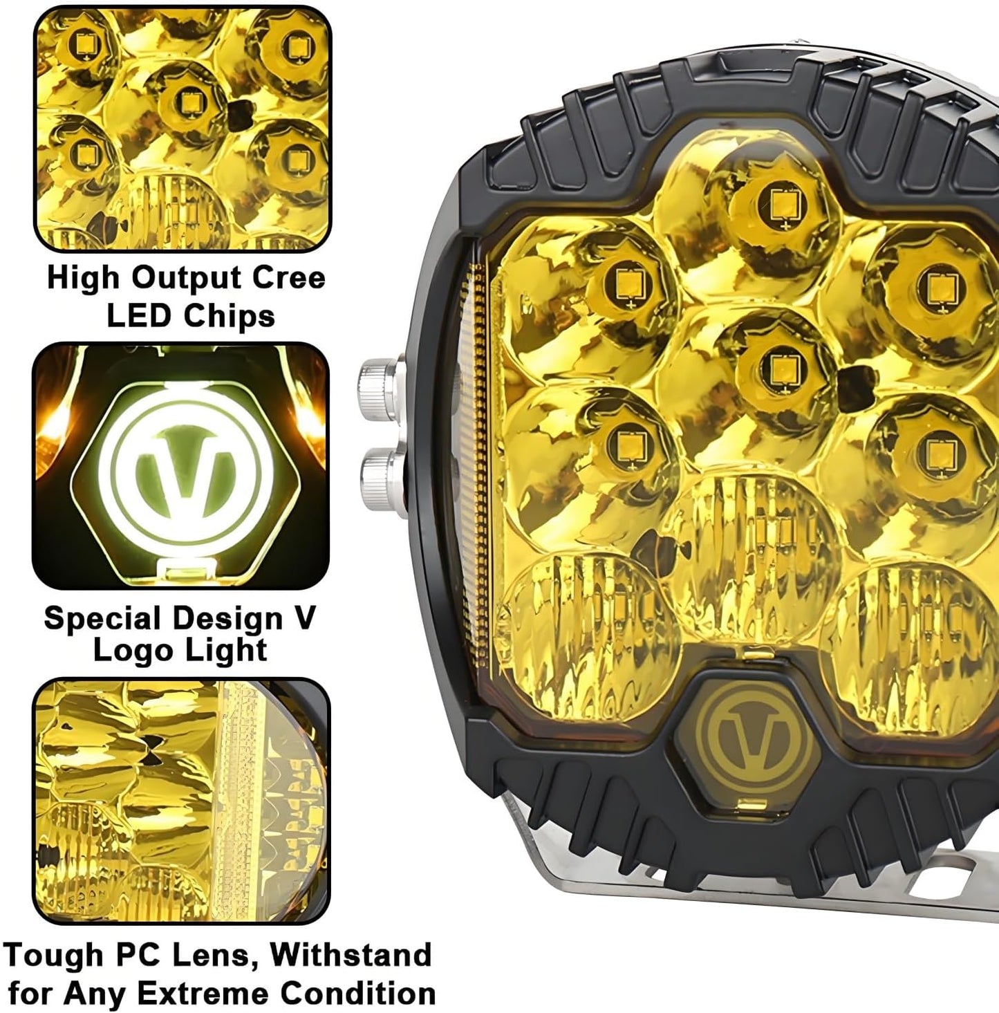 50W LED Driving Light Bar Side Shooter Off Road Work Lights 5" Yellow Size NEW