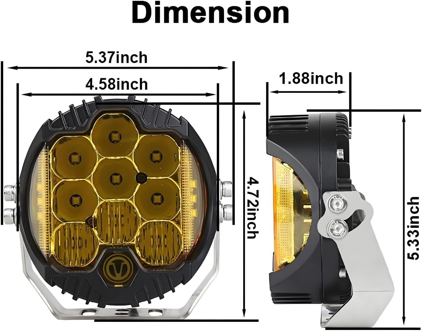 50W LED Driving Light Bar Side Shooter Off Road Work Lights 5" Yellow Size NEW