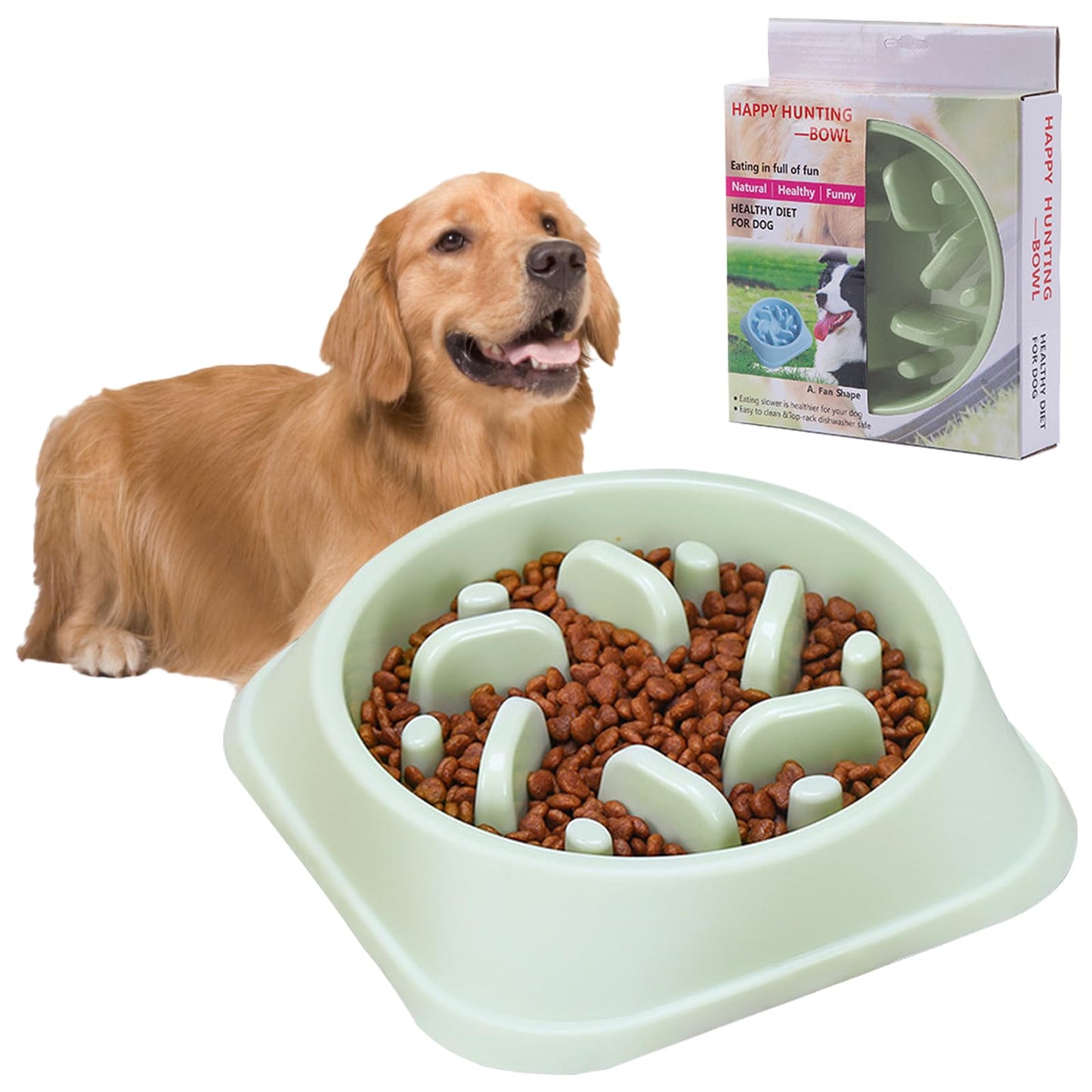 Happy Hunting Light Green Polypropylene Slow Feeding Pet Bowls for Dogs & NEW