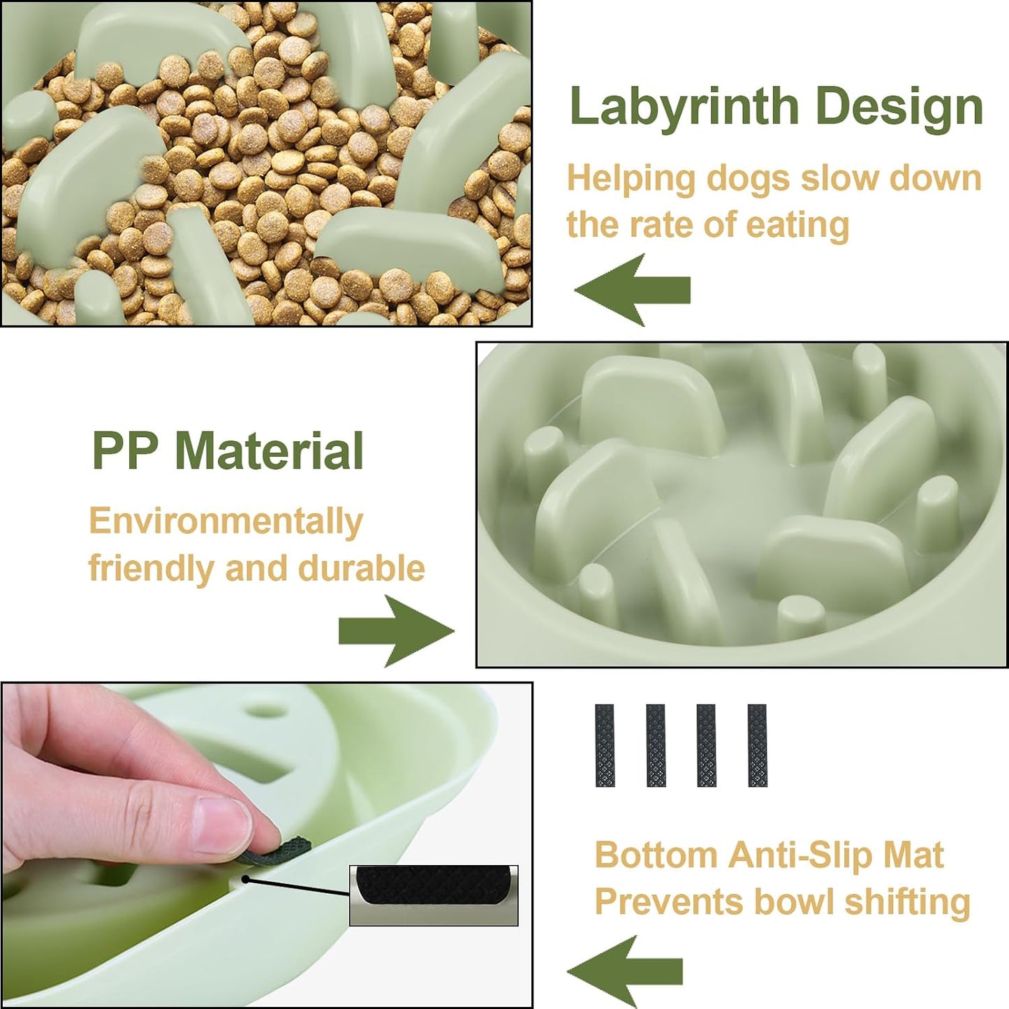 Happy Hunting Light Green Polypropylene Slow Feeding Pet Bowls for Dogs & NEW