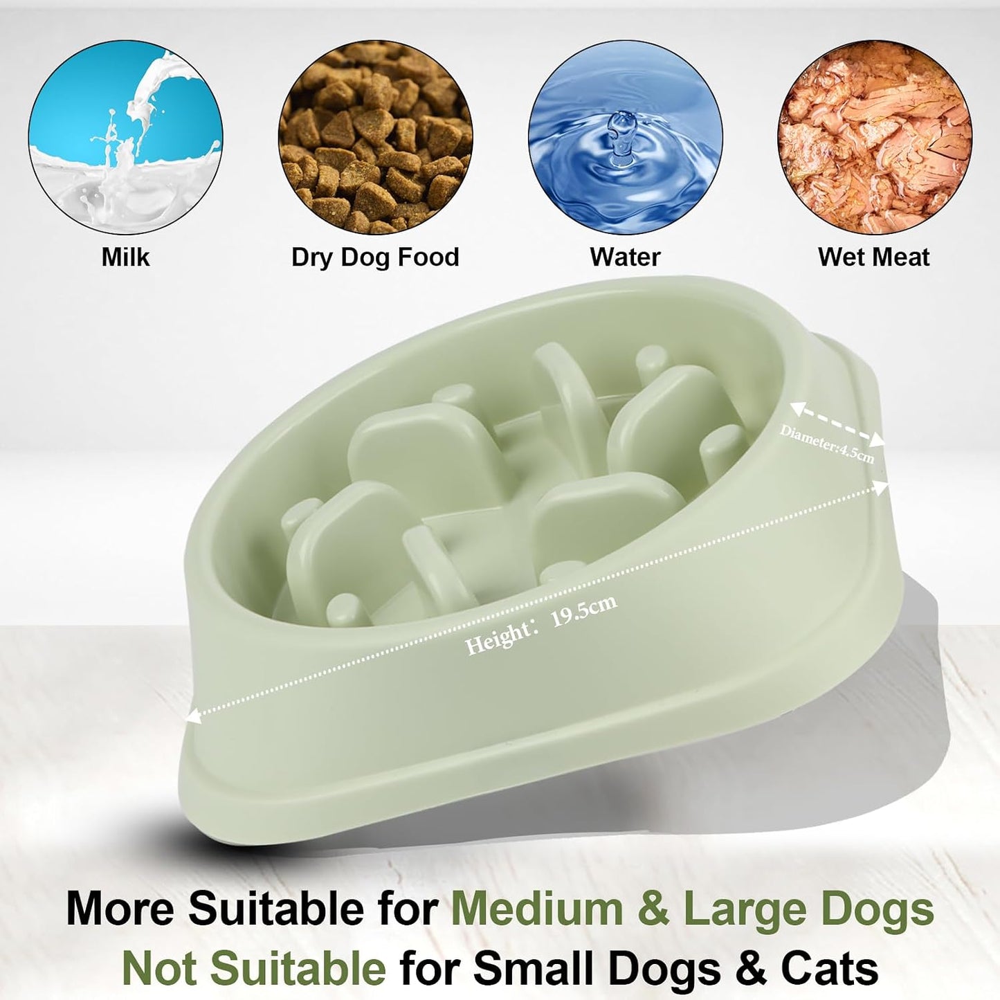 Happy Hunting Light Green Polypropylene Slow Feeding Pet Bowls for Dogs & NEW