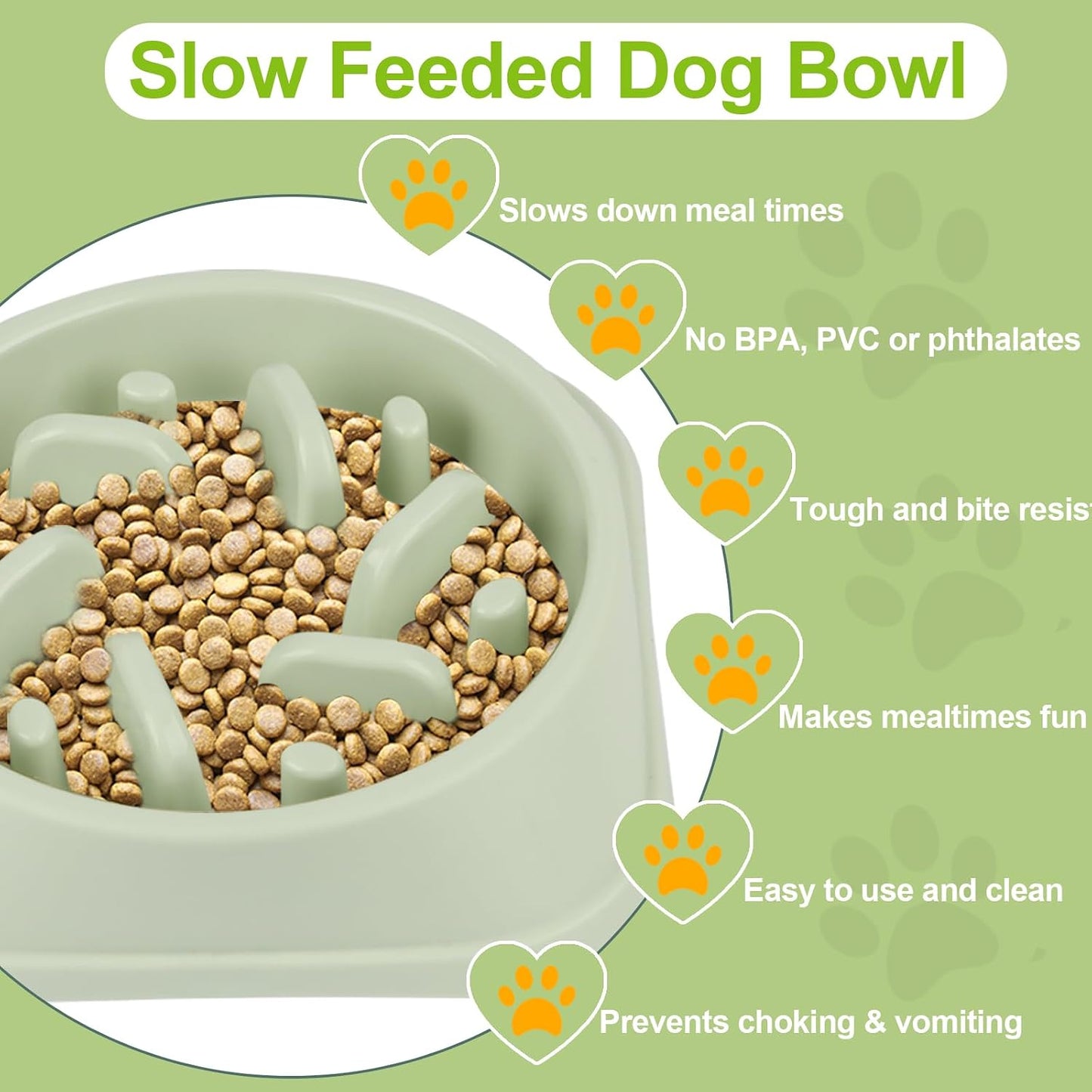 Happy Hunting Light Green Polypropylene Slow Feeding Pet Bowls for Dogs & NEW