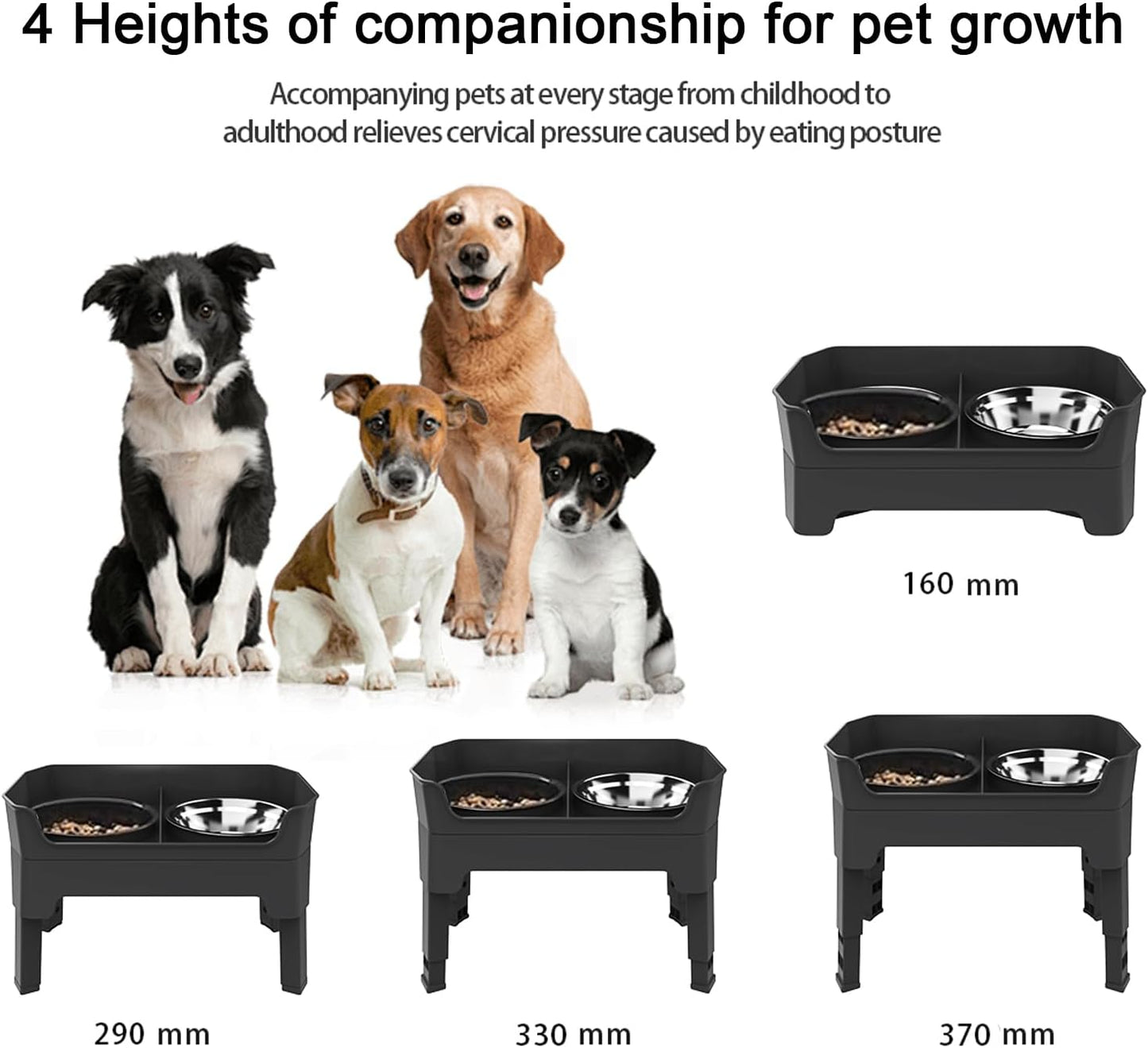 Elevated Stainless Steel Slow Feeder Dog Bowls - Black Pet Food Dishes NEW