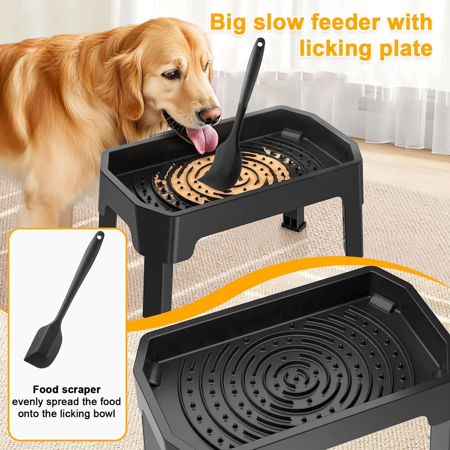 Elevated Stainless Steel Slow Feeder Dog Bowls - Black Pet Food Dishes NEW