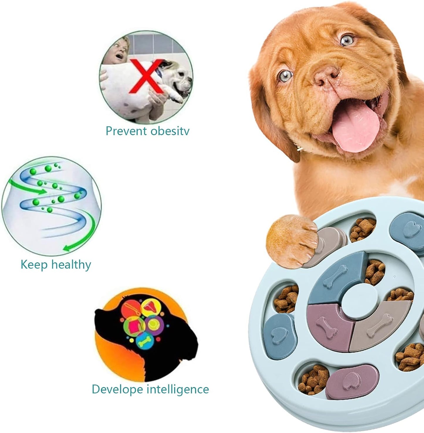 Engaging Blue Pet Bowls Interactive Dog Puzzle Toy for IQ Training & Mental NEW
