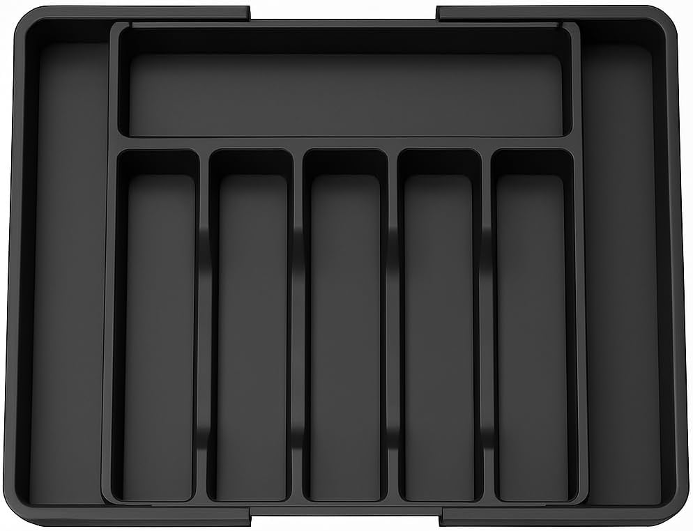 Expandable Adjustable Cutlery Drawer Organizer Large Kitchen Storage Black NEW