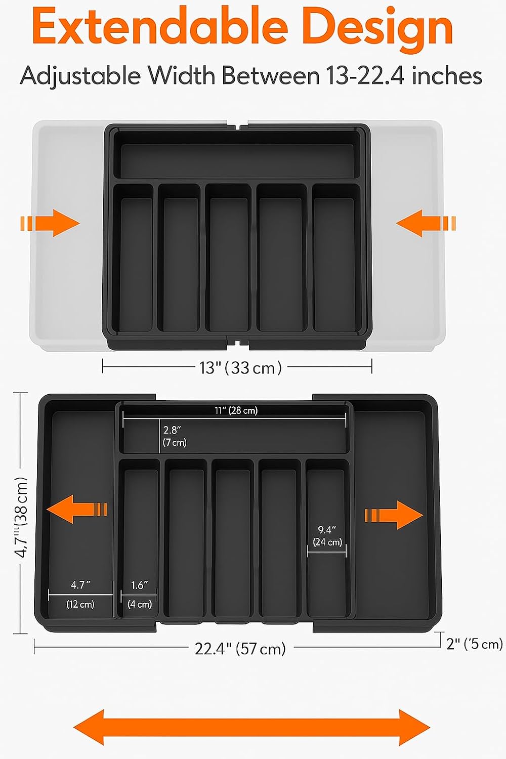 Expandable Adjustable Cutlery Drawer Organizer Large Kitchen Storage Black NEW