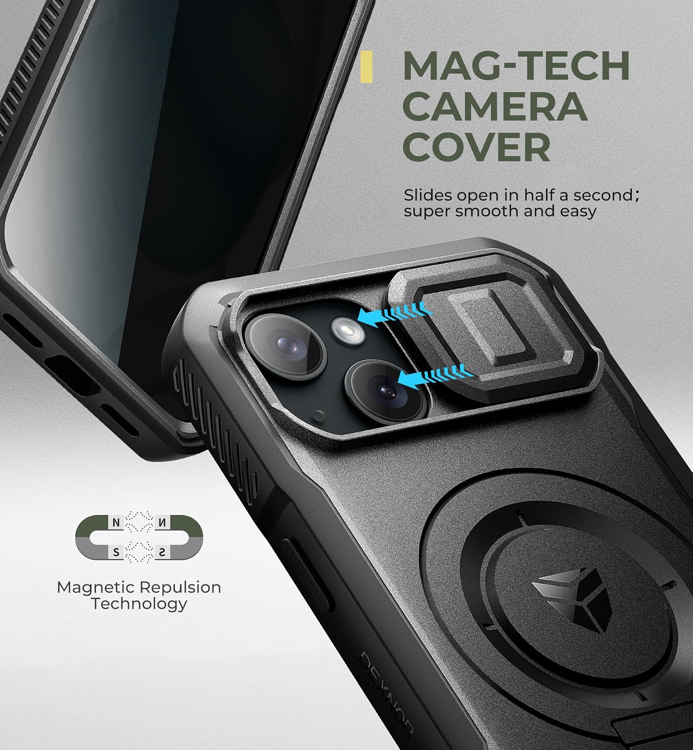 Dexnor iPhone 15 Privacy Black Slide Camera Cover Adjustable Phone Case DEMO