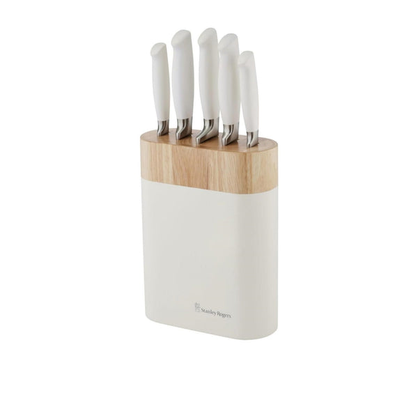 Stanley Rogers White Oval Knife 6-Piece Cutlery Block Set for Kitchen NEW