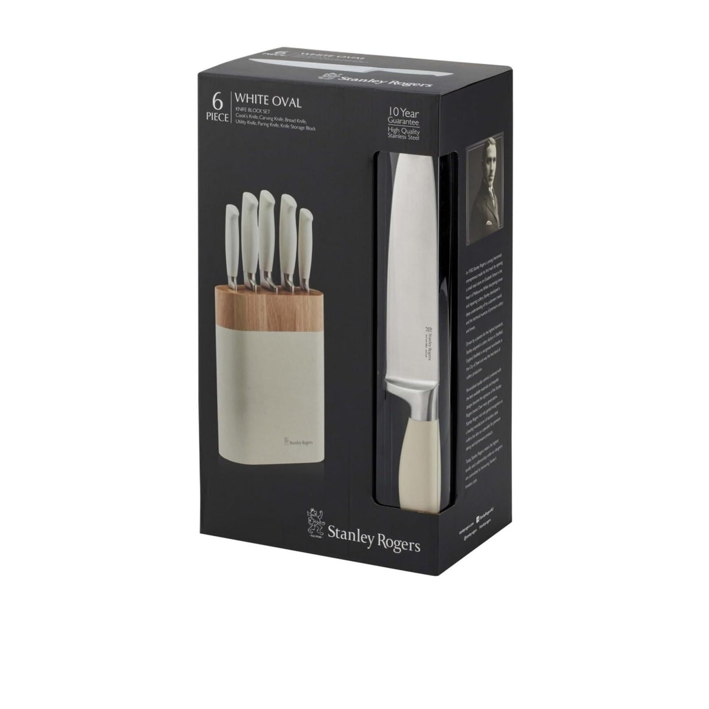 Stanley Rogers White Oval Knife 6-Piece Cutlery Block Set for Kitchen NEW