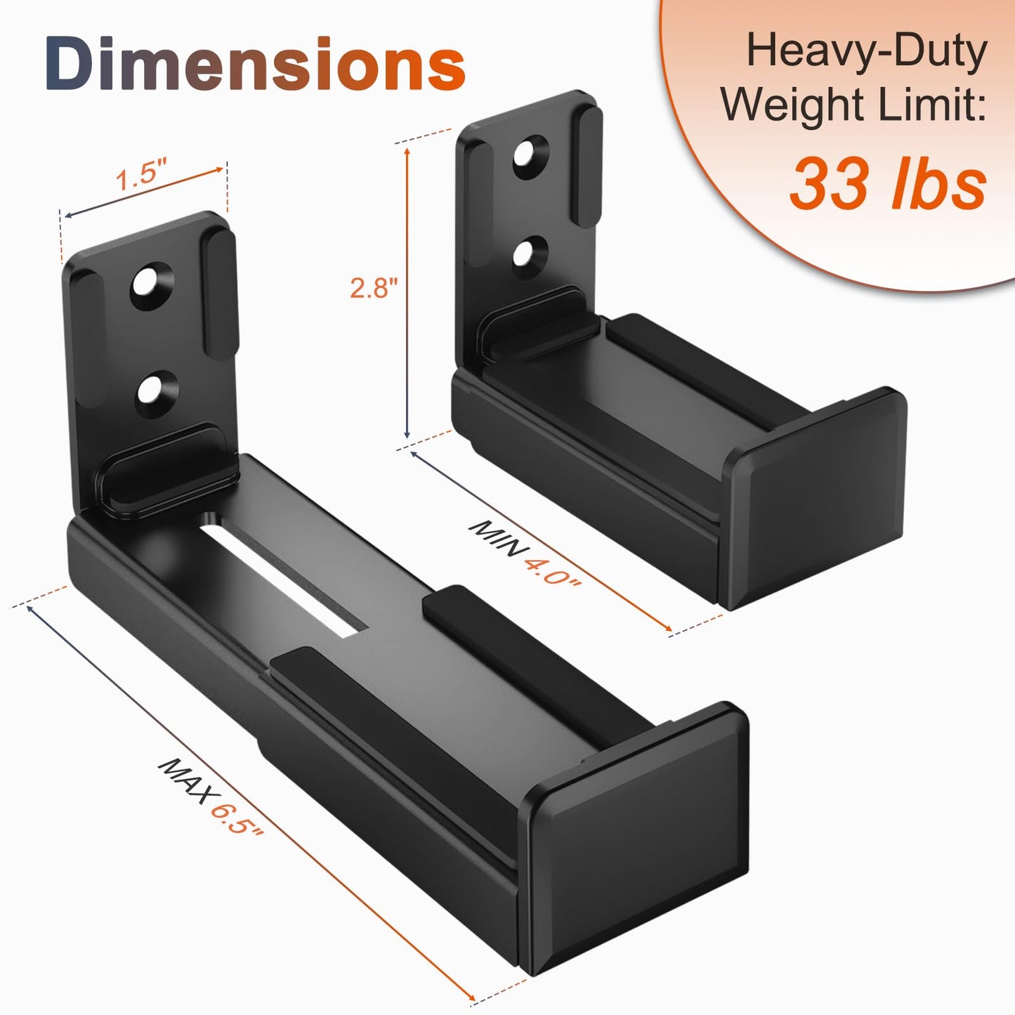 Universal Soundbar Wall Mount Dual Brackets for Most Mounts in Black NEW