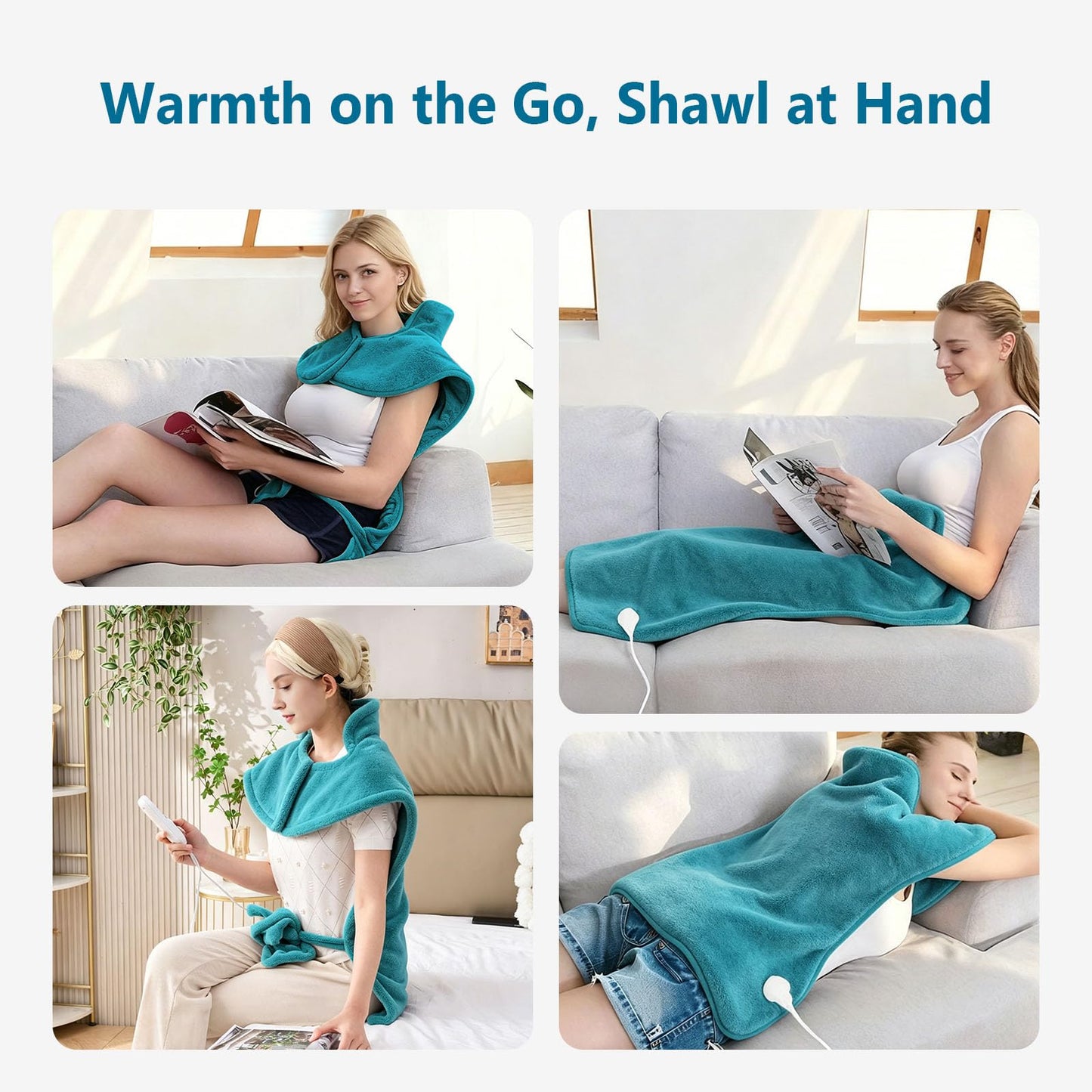 Teal Blue Electric Heating Pad for Soothing Back, Neck & Muscle Pain Relief DEMO