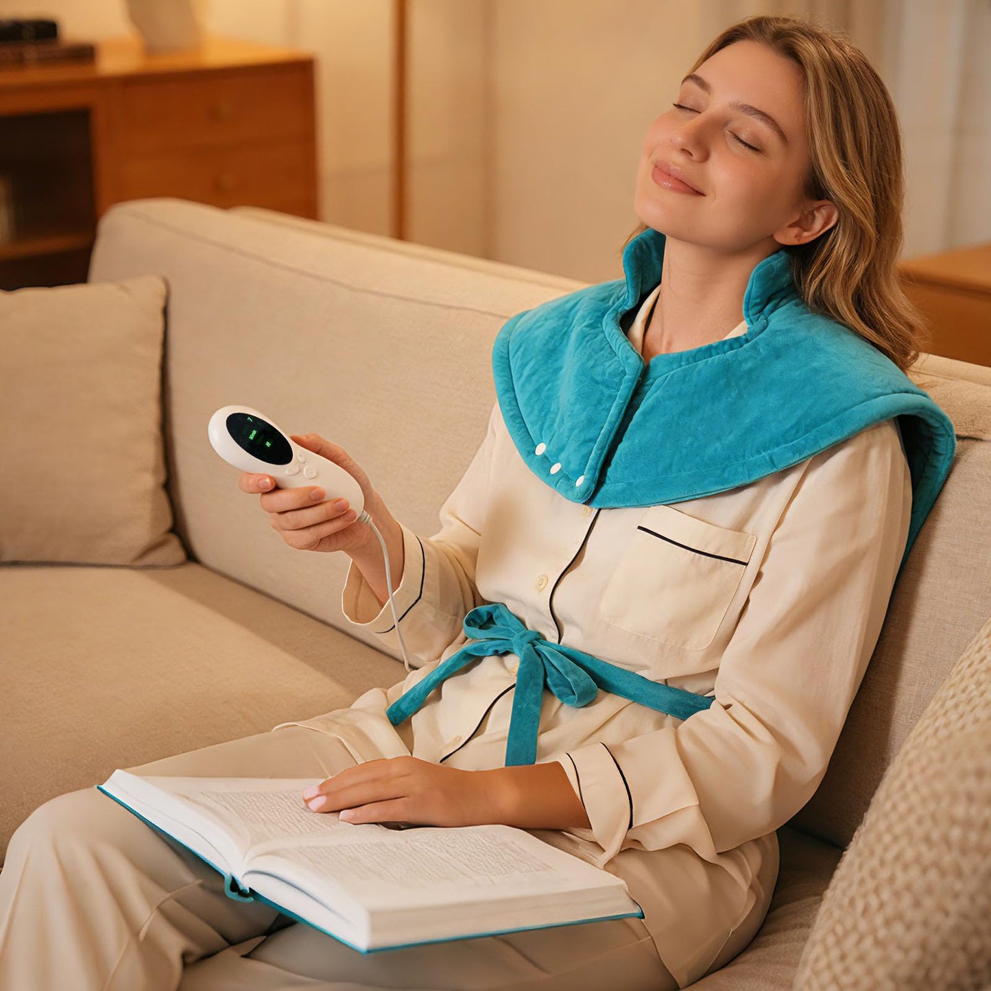 Teal Blue Electric Heating Pad for Soothing Back, Neck & Muscle Pain Relief DEMO