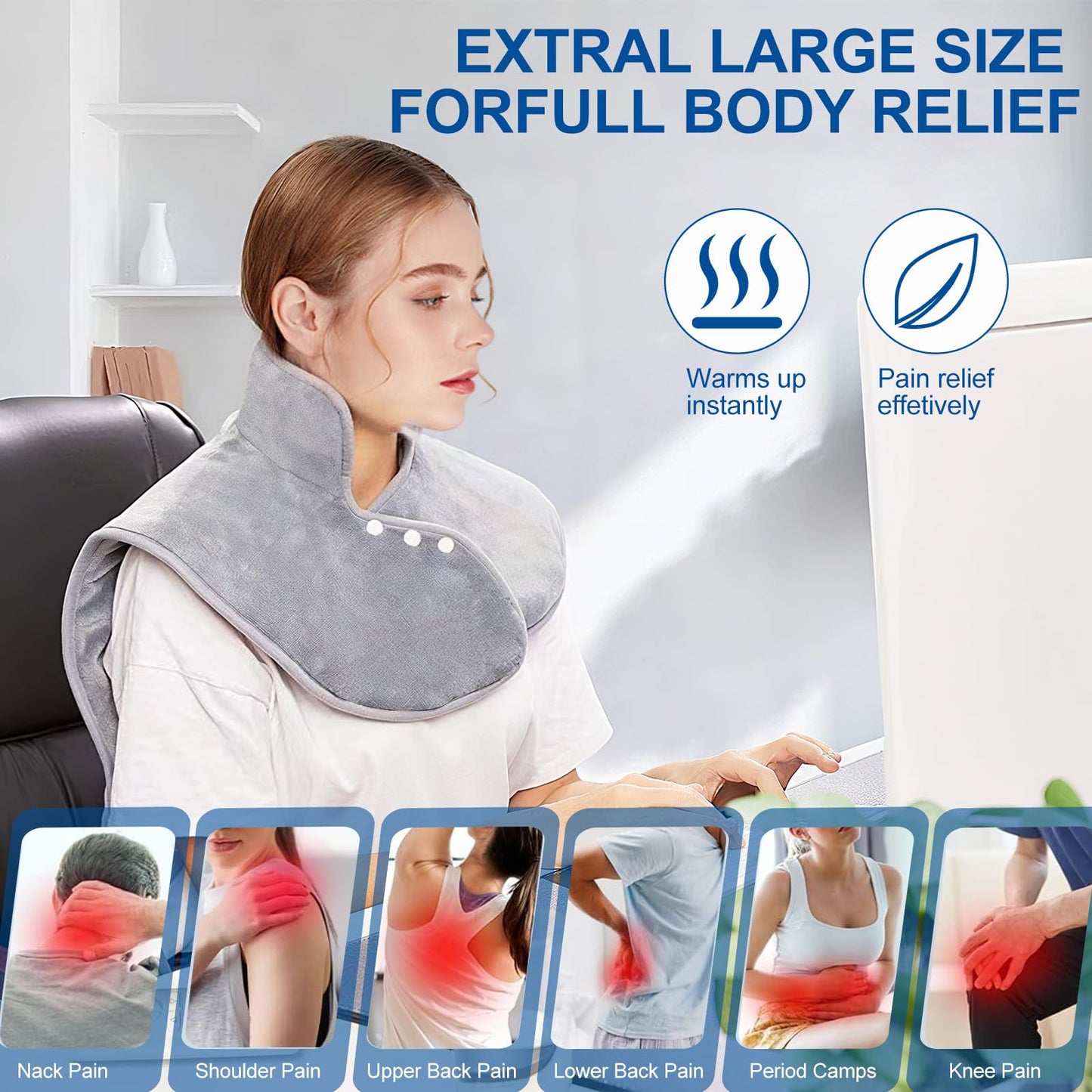 Cozy Gray Electric Heating Pad for Neck, Shoulders & Back Pain Relief DEMO