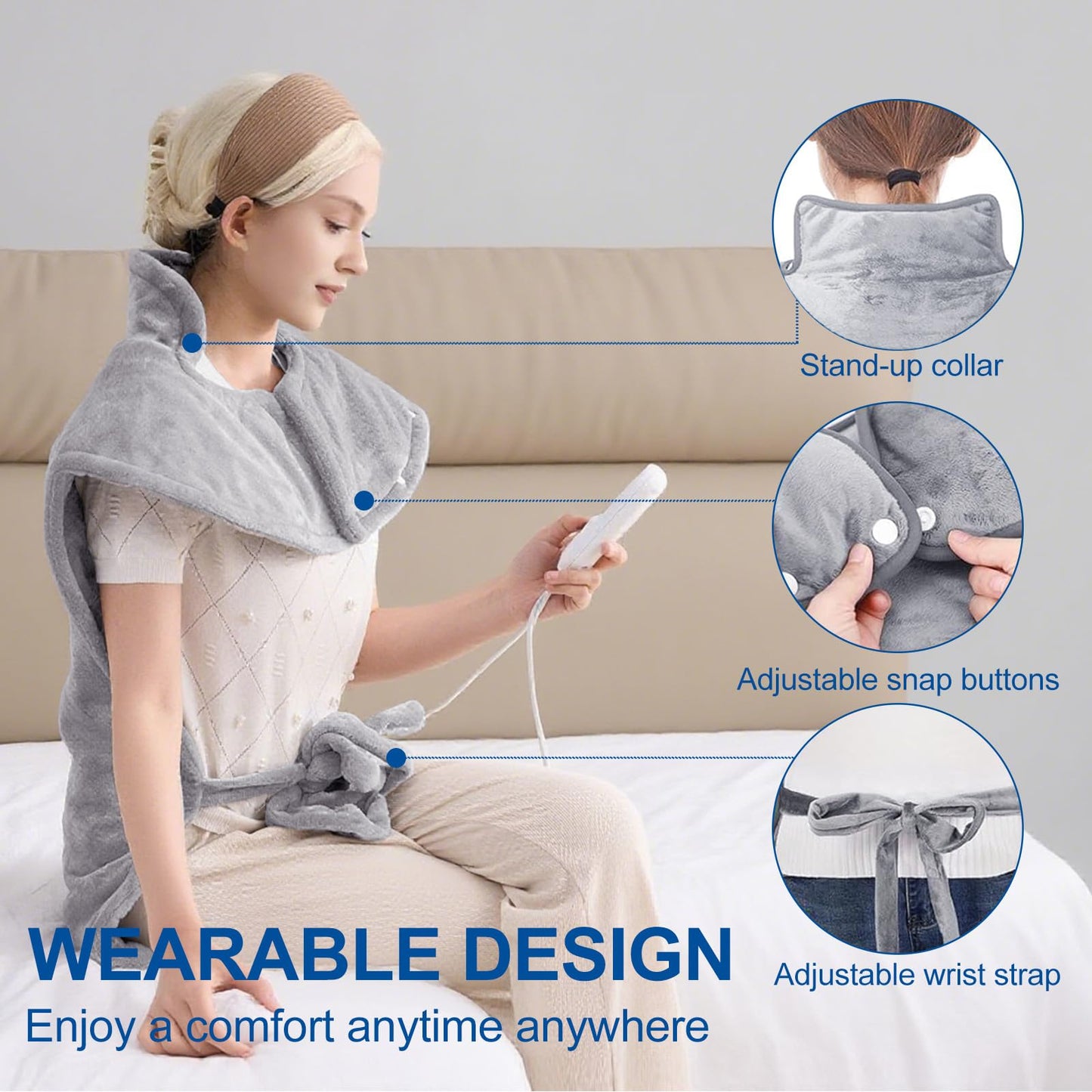 Cozy Gray Electric Heating Pad for Neck, Shoulders & Back Pain Relief DEMO